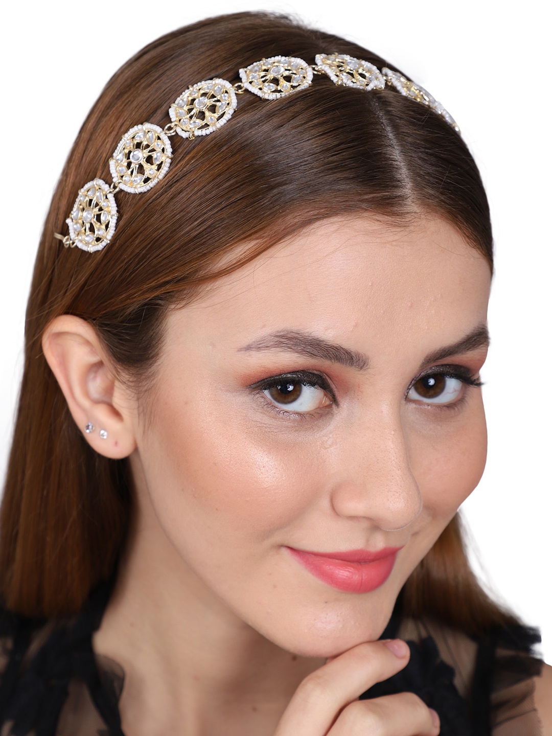 

Shining Diva Fashion Gold-Plated Kundan Studded & Beaded Matha Patti