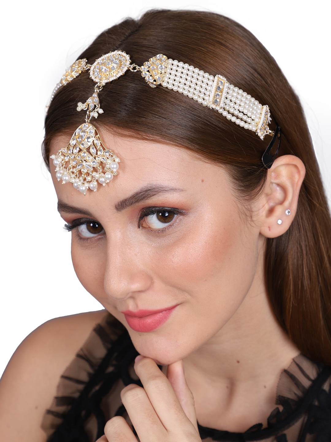 

Shining Diva Fashion Gold-Plated Kundan Studded & Pearls Beaded Sheeshphool