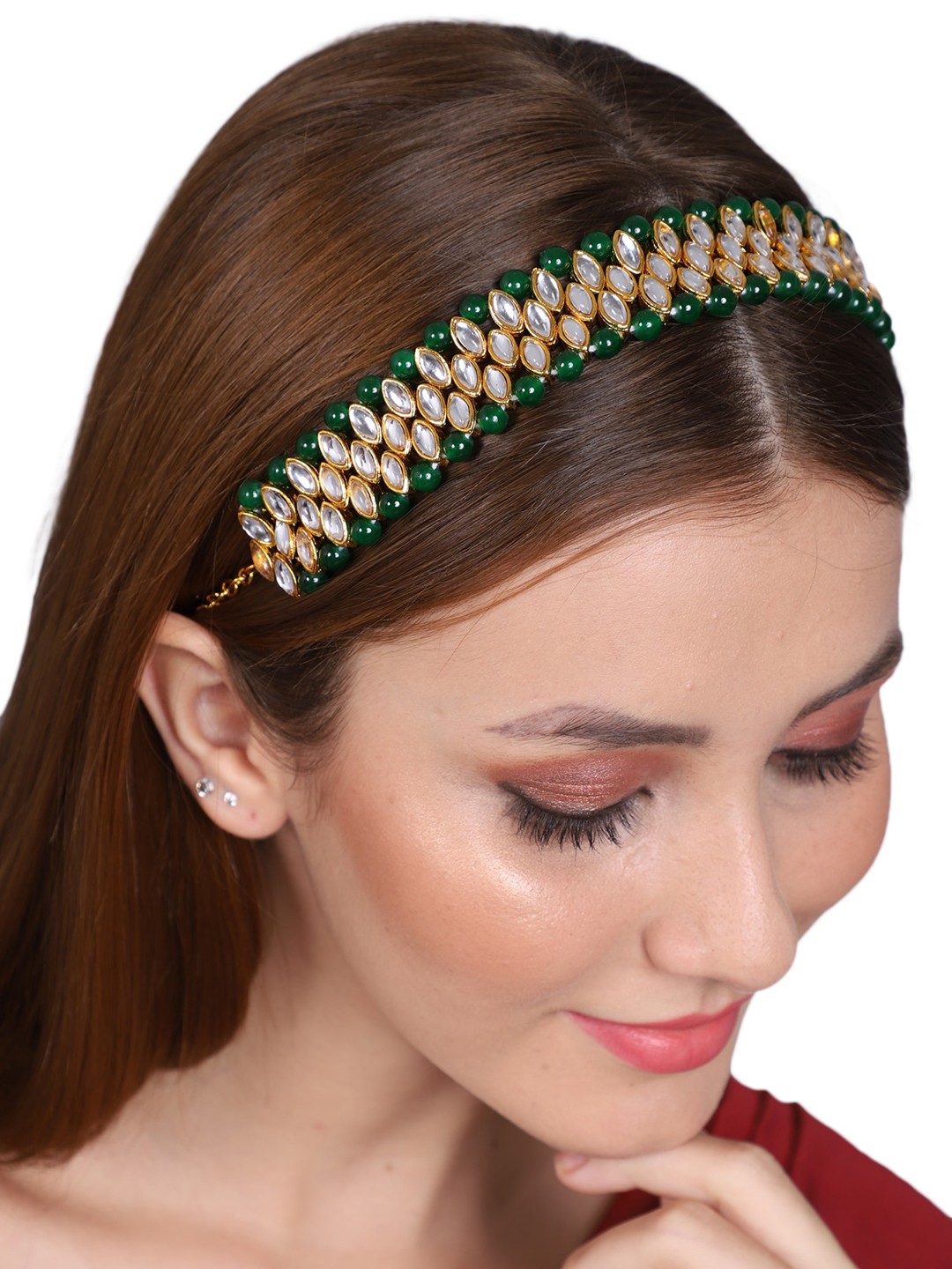 

Shining Diva Fashion Gold-Plated Kundan-Studded & Pearl Beaded Matha Patti