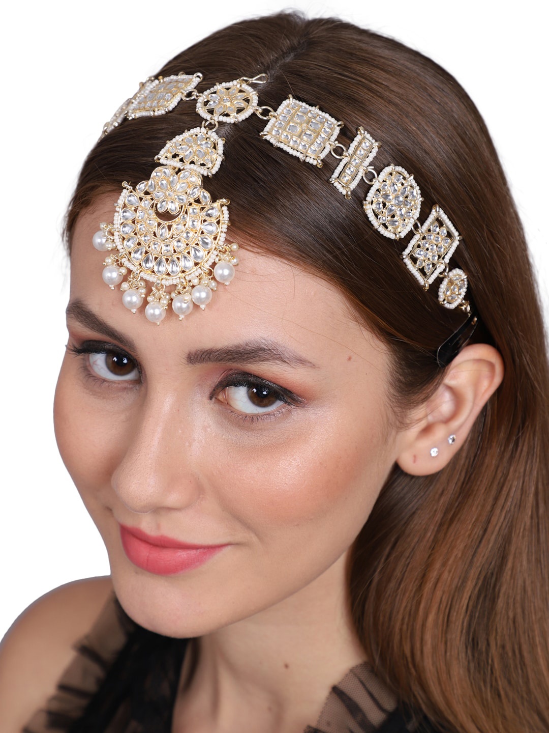 

Shining Diva Fashion Gold-Plated Kundan Studded & Beaded Sheeshphool