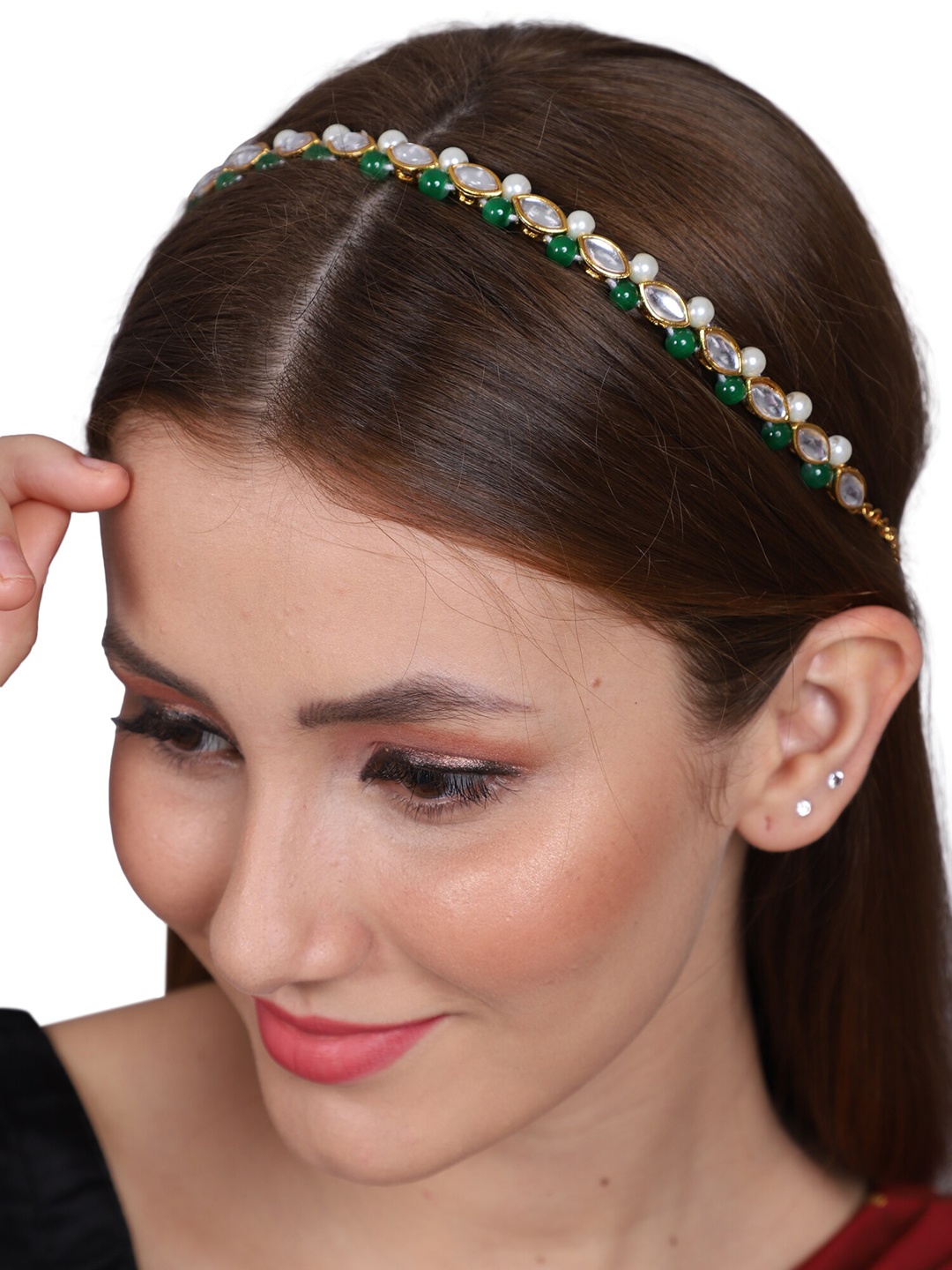 

Shining Diva Fashion Gold-Plated Kundan Studded & Beaded Matha Patti