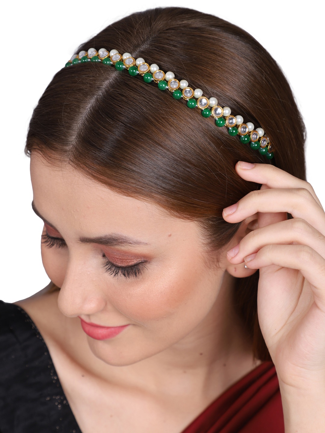

Shining Diva Fashion Gold Plated Kundan Studded & Beaded Matha Patti