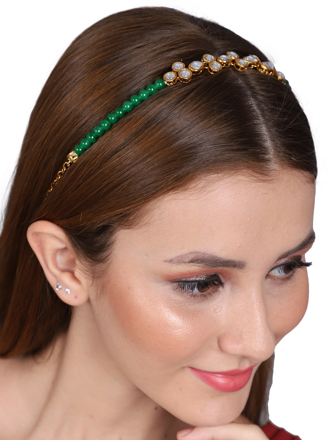 

Shining Diva Fashion Gold-Plated Kundan Studded & Beaded Matha Patti