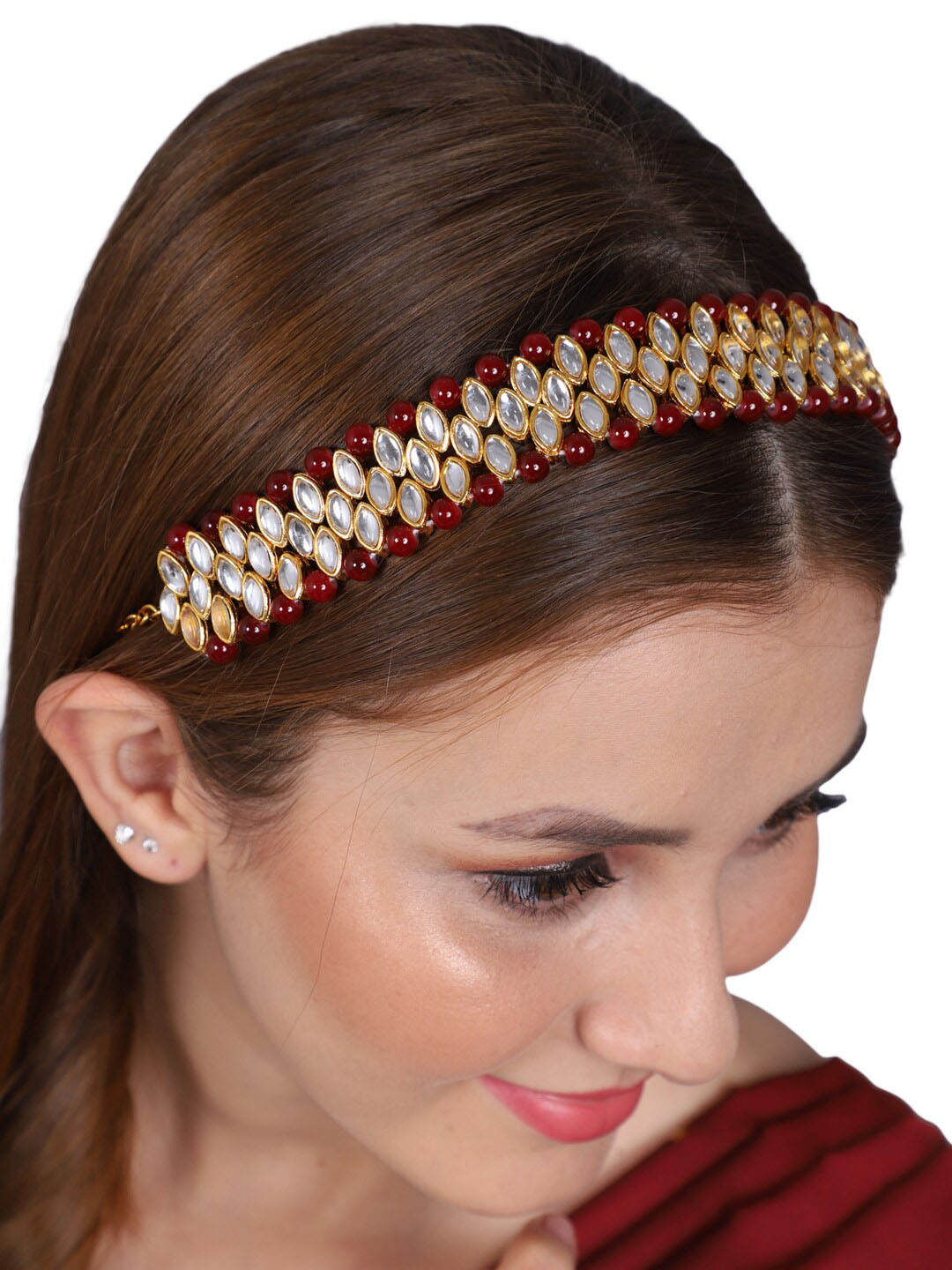 

Shining Diva Fashion Gold-Plated Kundan Studded & Beaded Matha Patti