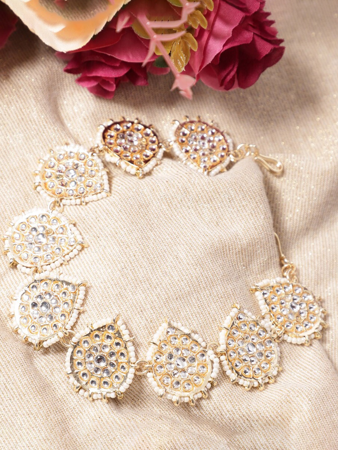 

Shining Diva Fashion Gold-Plated Kundan Studded & Beaded Matha Patti