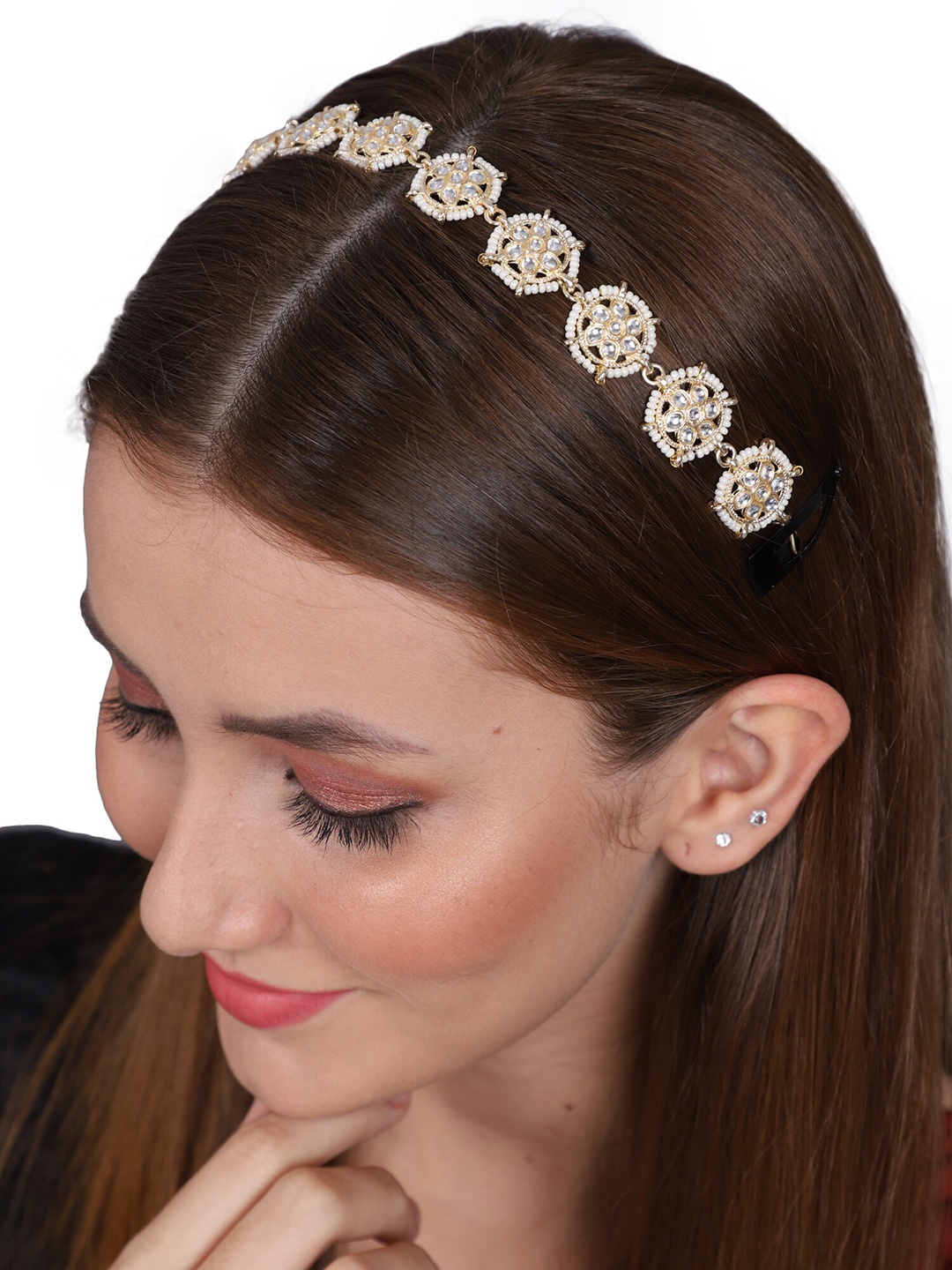 

Shining Diva Fashion Gold-Plated Kundan Studded & Beaded Matha Patti
