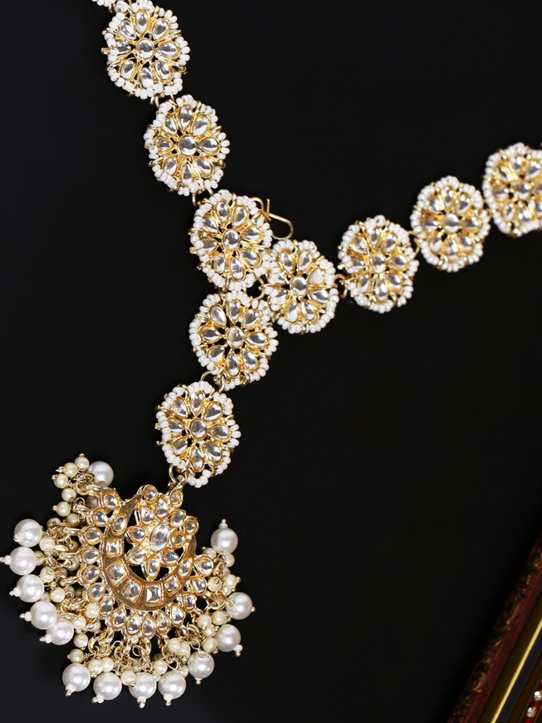 

Shining Diva Fashion Gold-Plated Stone-Studded & Pearls-Beaded Matha Patti