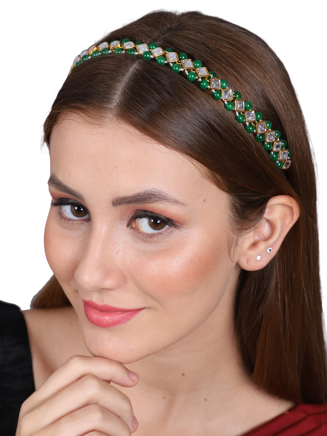 

Shining Diva Fashion Gold-Plated Pearls Beaded Mathapatti