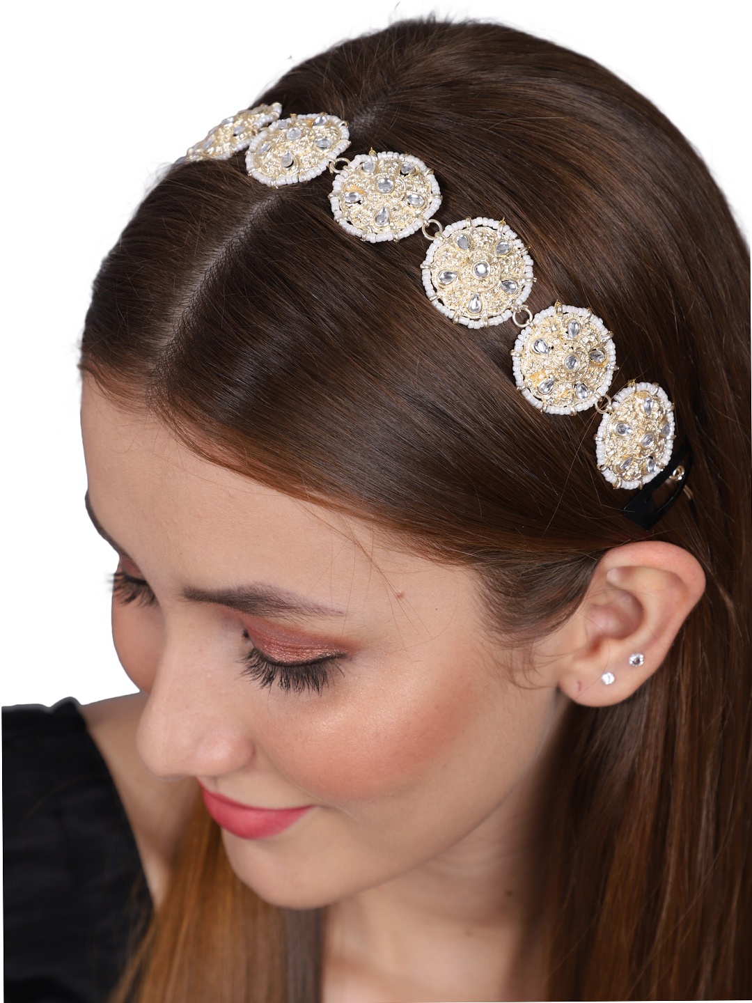 

Shining Diva Fashion Gold-Plated Artificial Stones and Beads Mathapatti