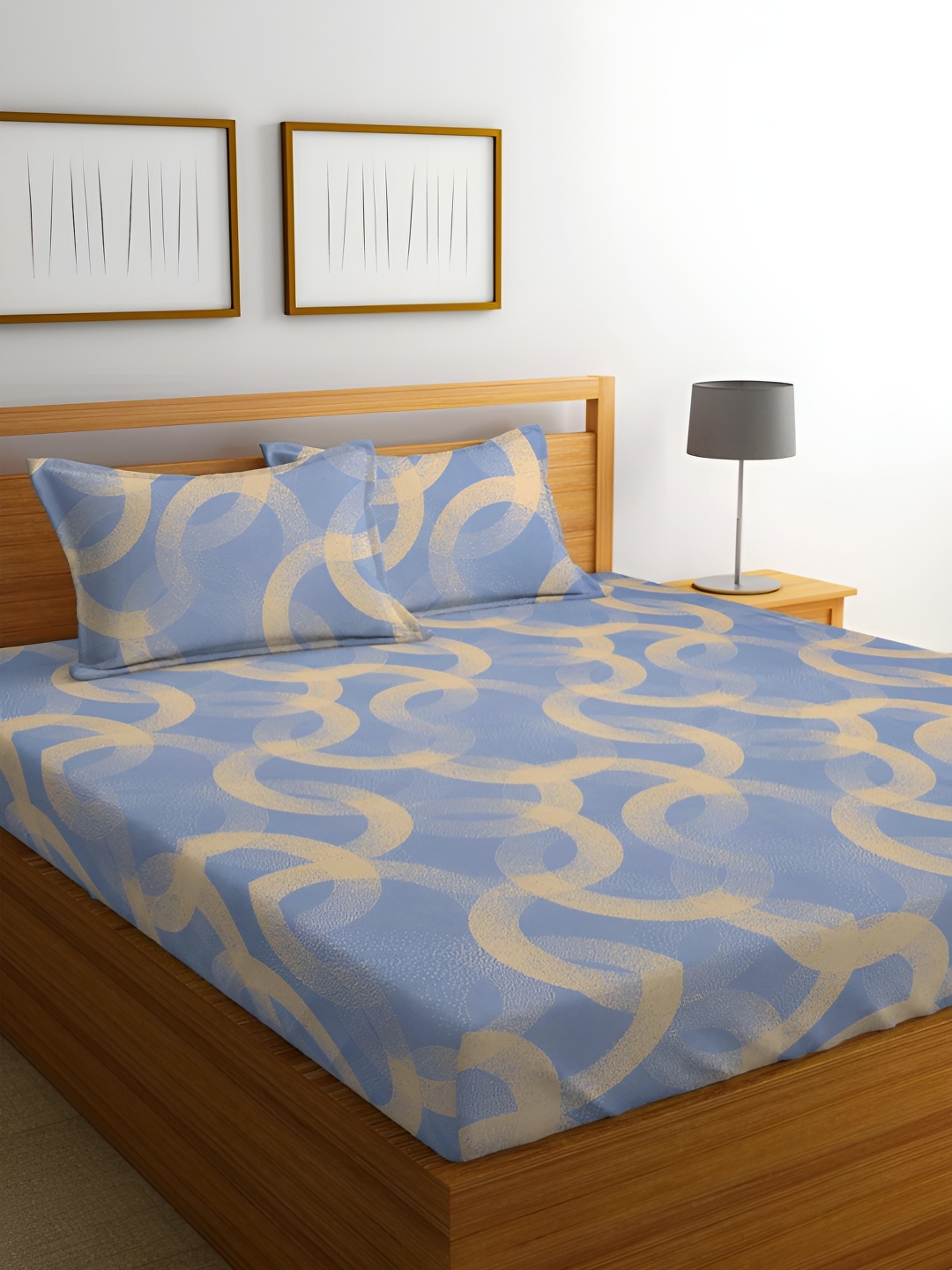 

bsb home Blue & Brown Abstract 160 TC Queen Bedsheet with 2 Pillow Covers