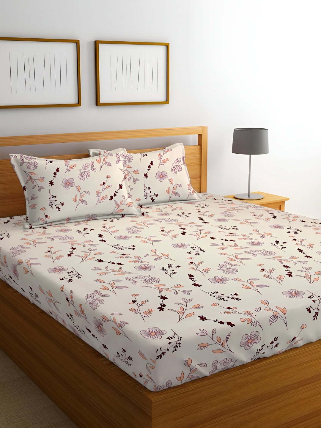 

bsb home Beige & Coffee Brown Floral 160 TC Queen Bedsheet with 2 Pillow Covers