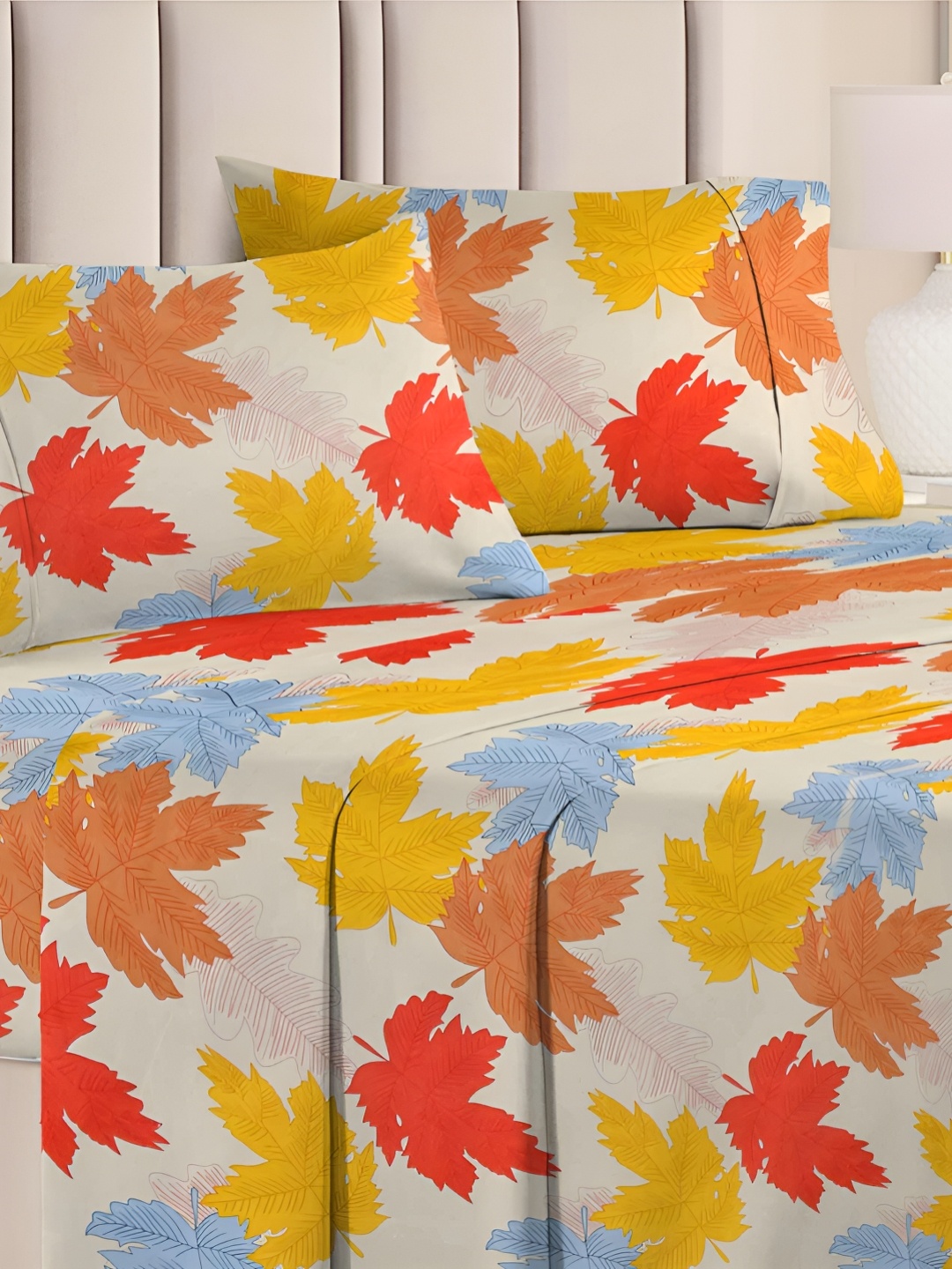 

bsb home Yellow & Red Floral 144 TC Queen Bedsheet with 2 Pillow Covers