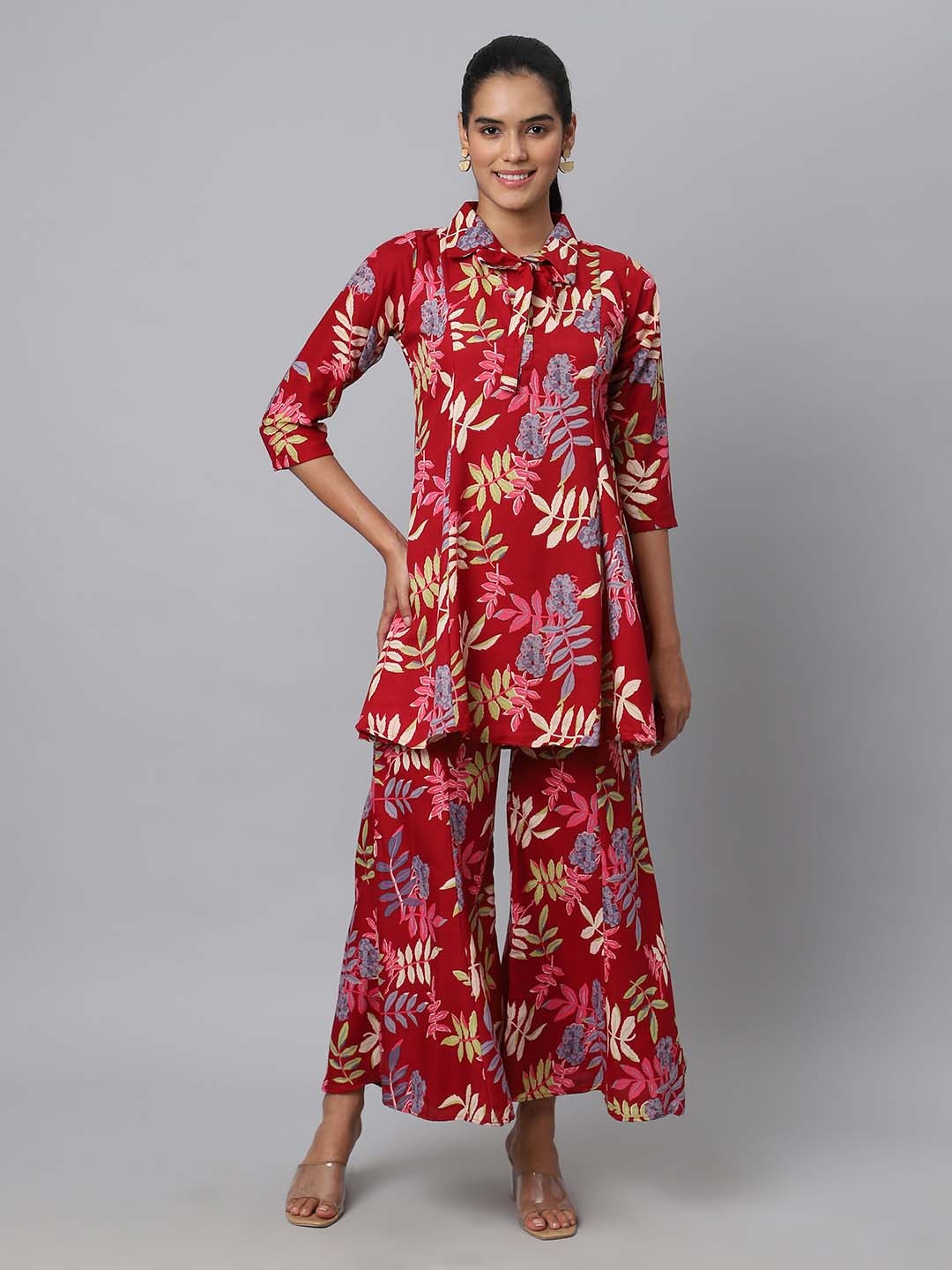 

BAESD Floral Printed High Quality Tunic With Palazzos, Maroon