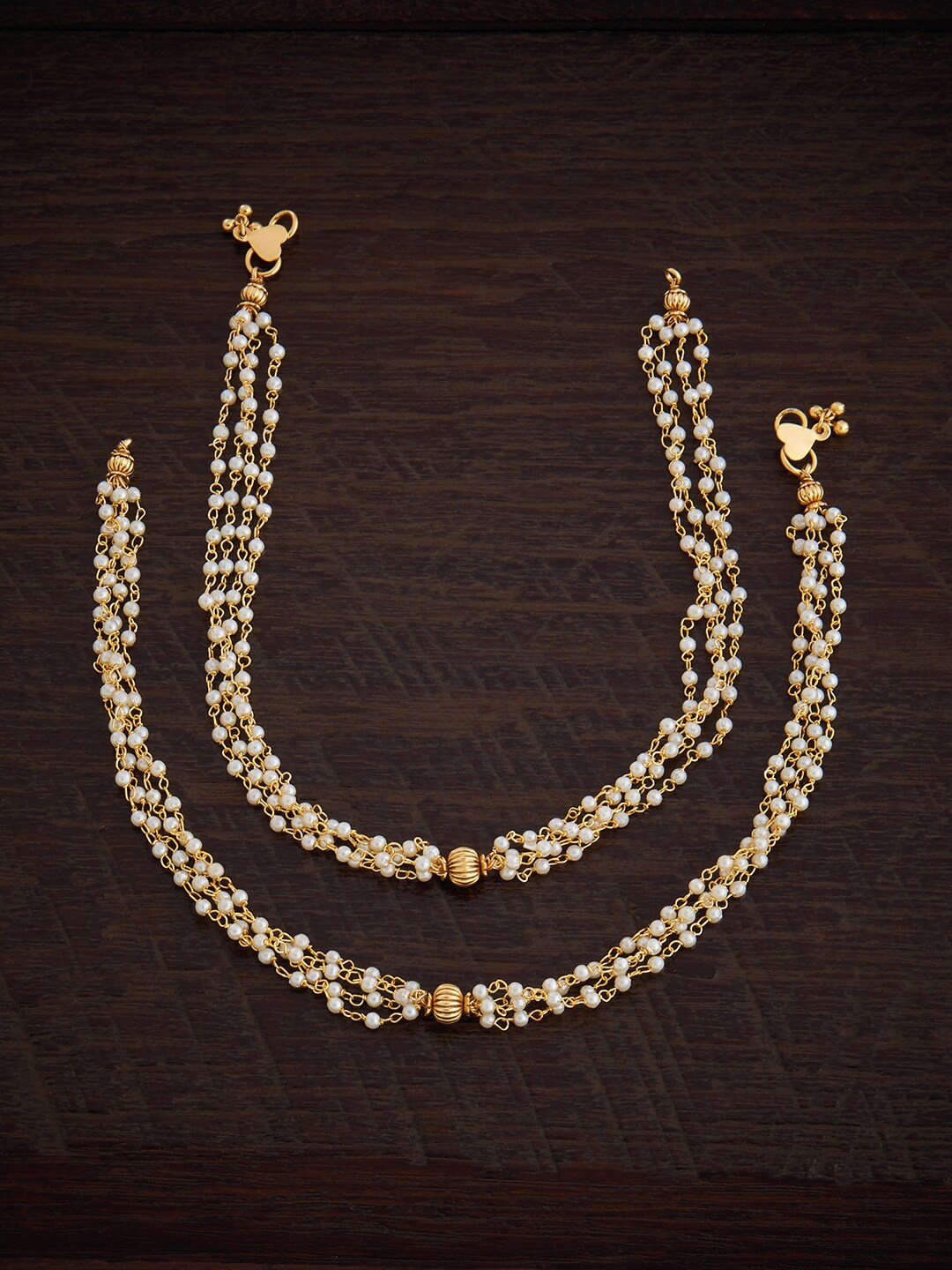 

Kushal's Fashion Jewellery Set of 2 Gold-Plated Beaded Antique Anklets