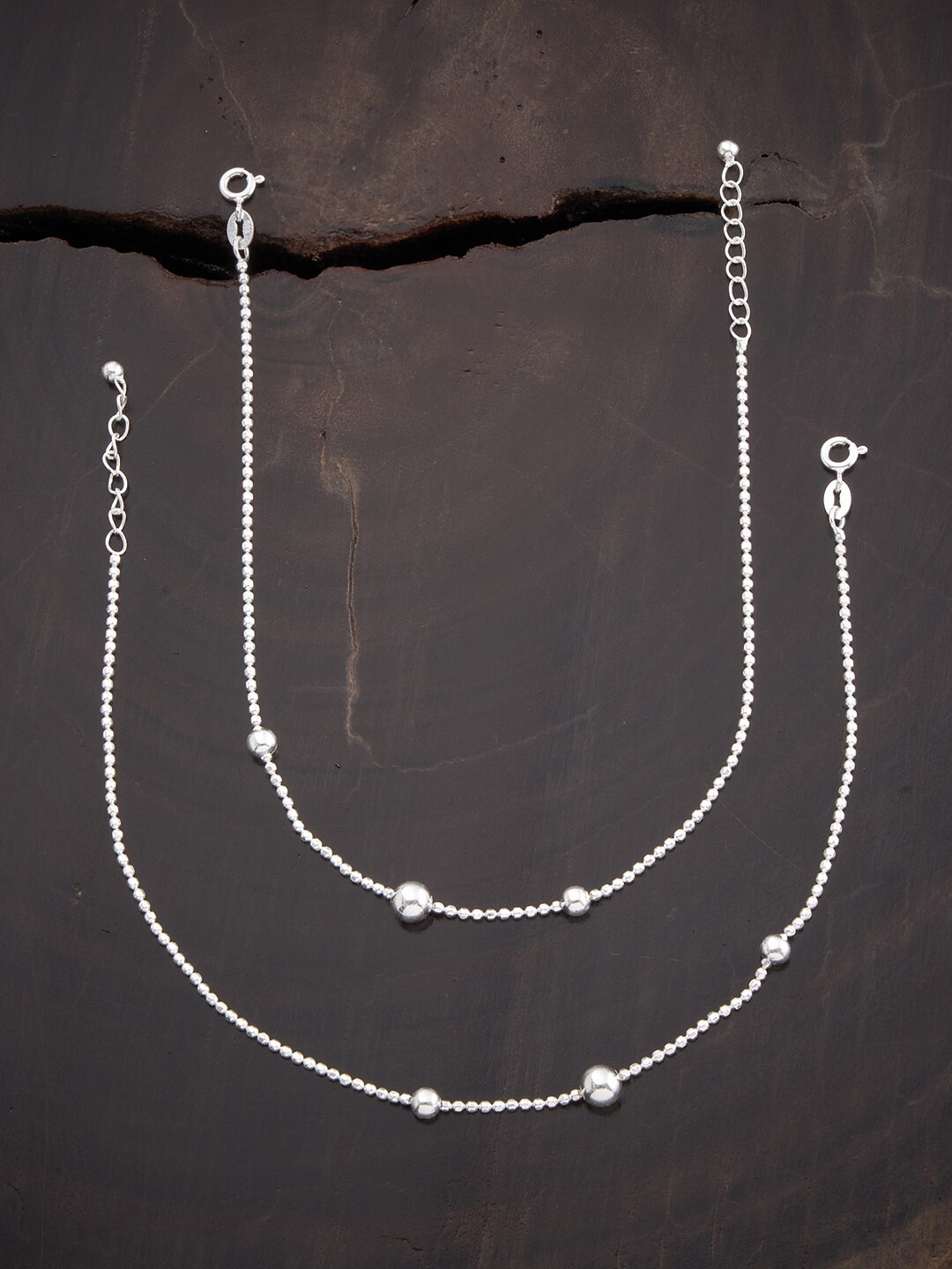 

Kushal's Fashion Jewellery Set of 2 Rhodium-Plated Oxidised Silver Anklet