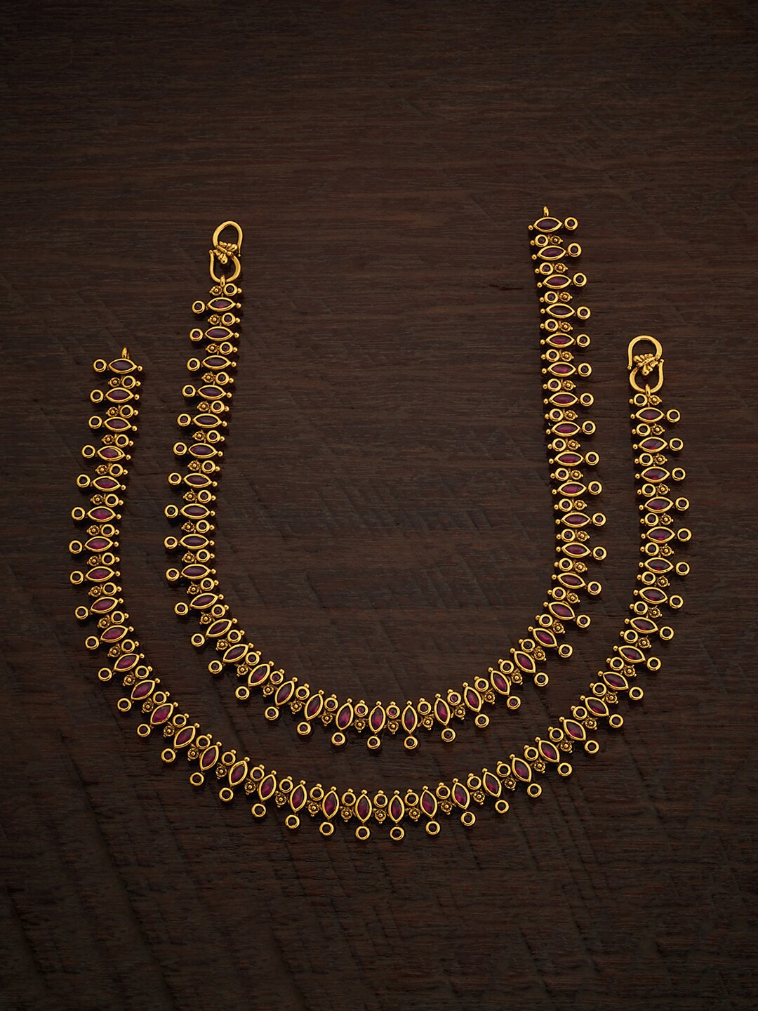 

Kushal's Fashion Jewellery Set of 2 Gold-Plated Ruby-Studded Anklets