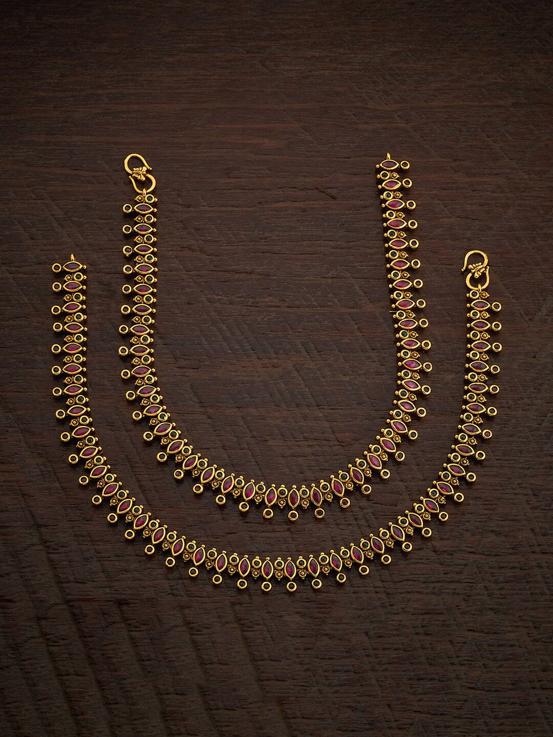 

Kushal's Fashion Jewellery Set of 2 Gold-Plated Ruby-Studded Anklets