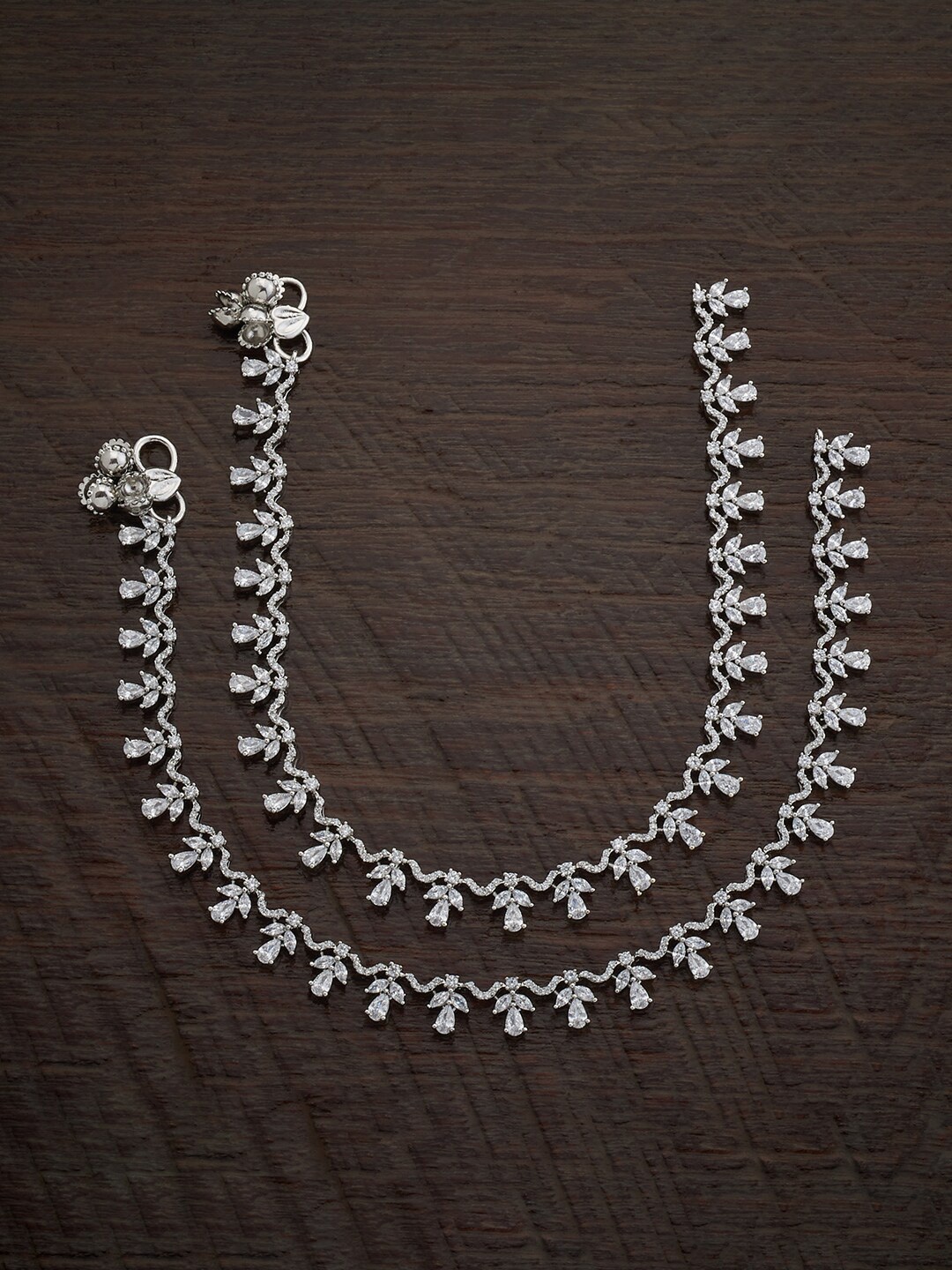 

Kushal's Fashion Jewellery Set of 2 Rhodium-Plated Zircon-Studded Anklets, Silver