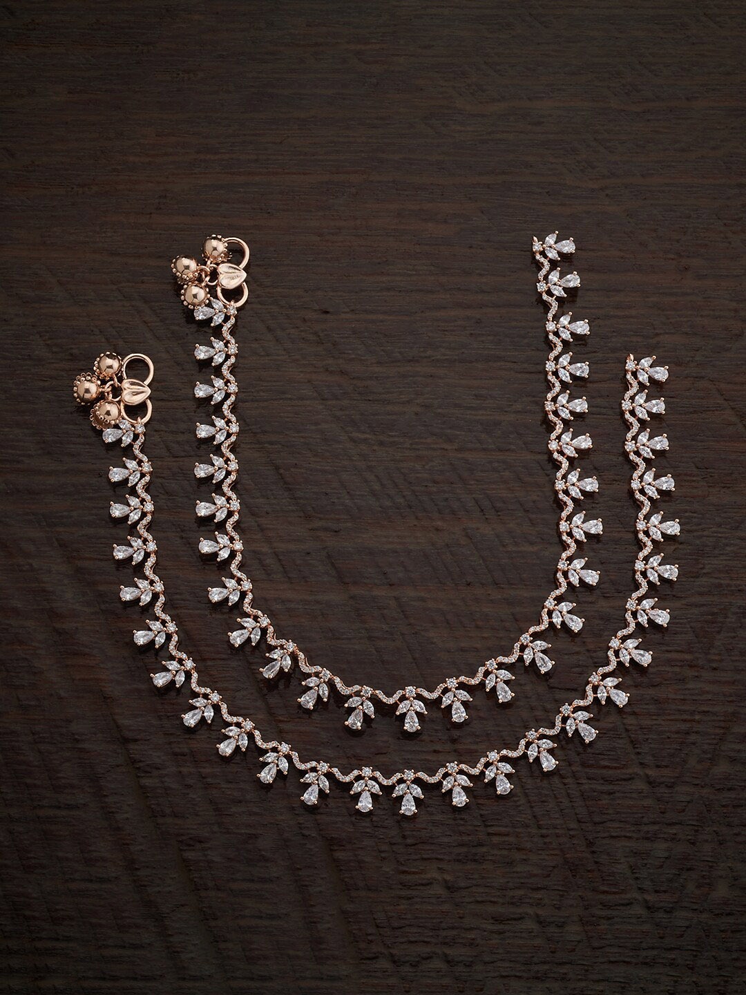 

Kushal's Fashion Jewellery Set of 2 Rose Gold-Plated Zircon-Studded Anklets