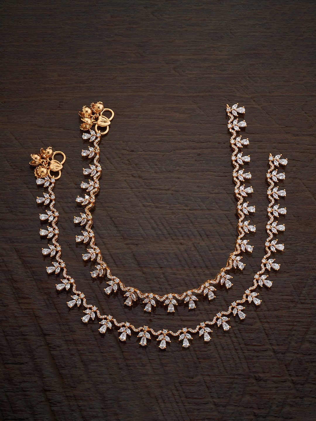 

Kushal's Fashion Jewellery Set of 2 Gold-Plated Zircon-Studded Anklets