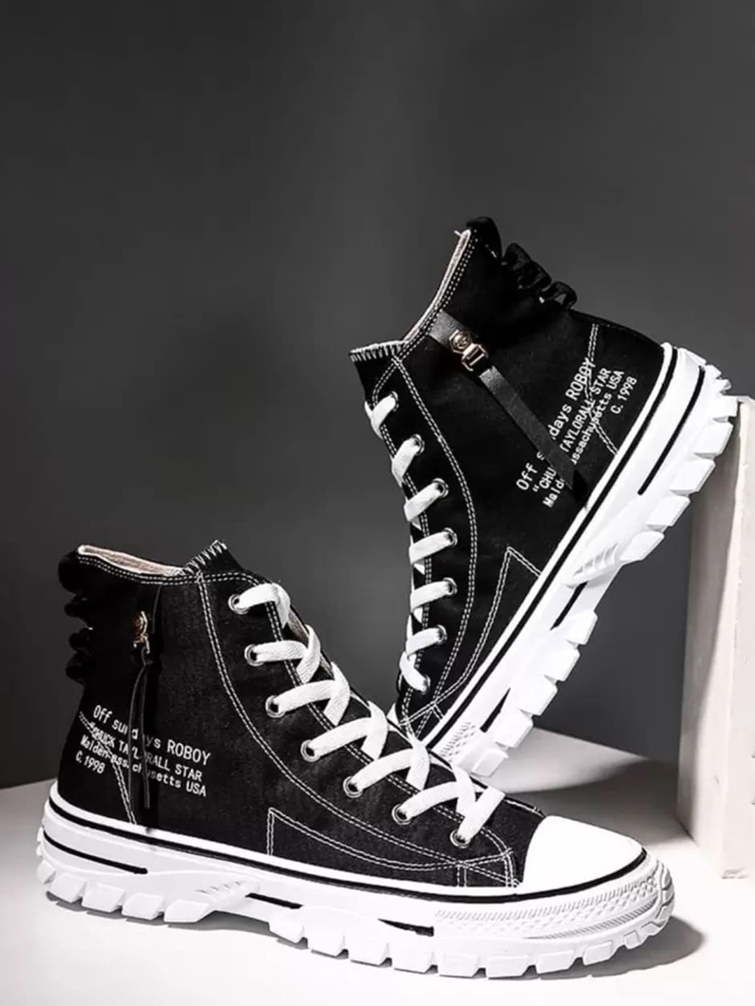 

BAESD Kids High-Top Lace-Up Sneakers, Black