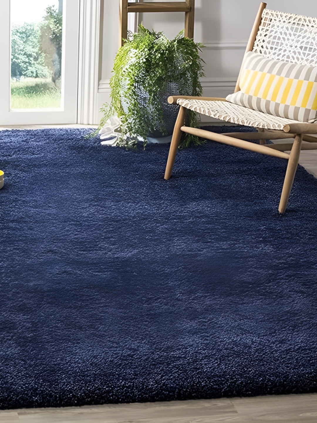 Shopgallery Navy Blue Textured Anti Skid Rectangle Shaggy Carpet