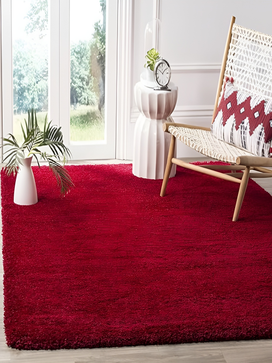 Shopgallery Red Textured Anti Skid Rectangle Shaggy Carpet
