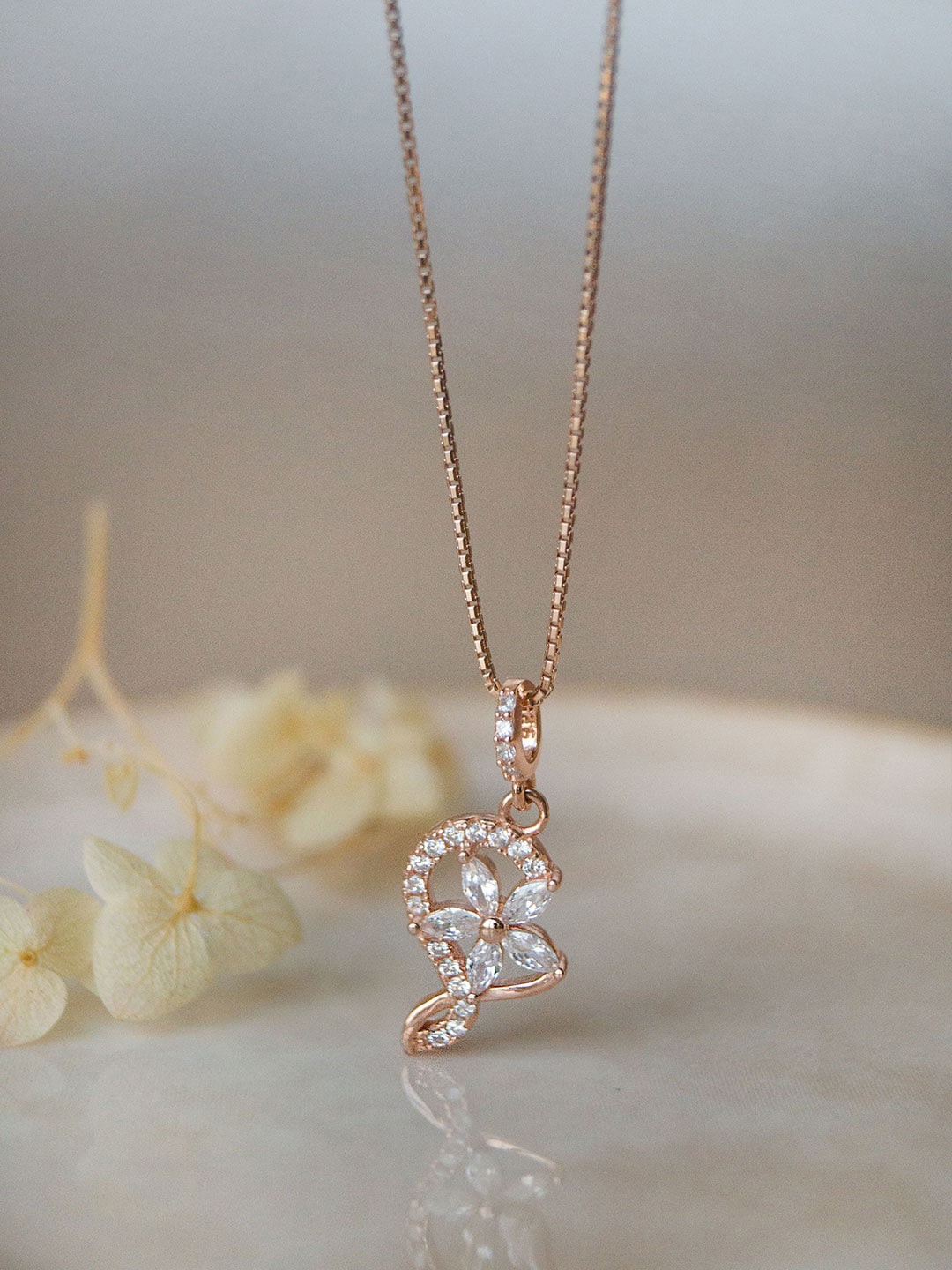 

MANNASH Rose Gold-Plated CZ Stone- Stunted Pendants with Chains