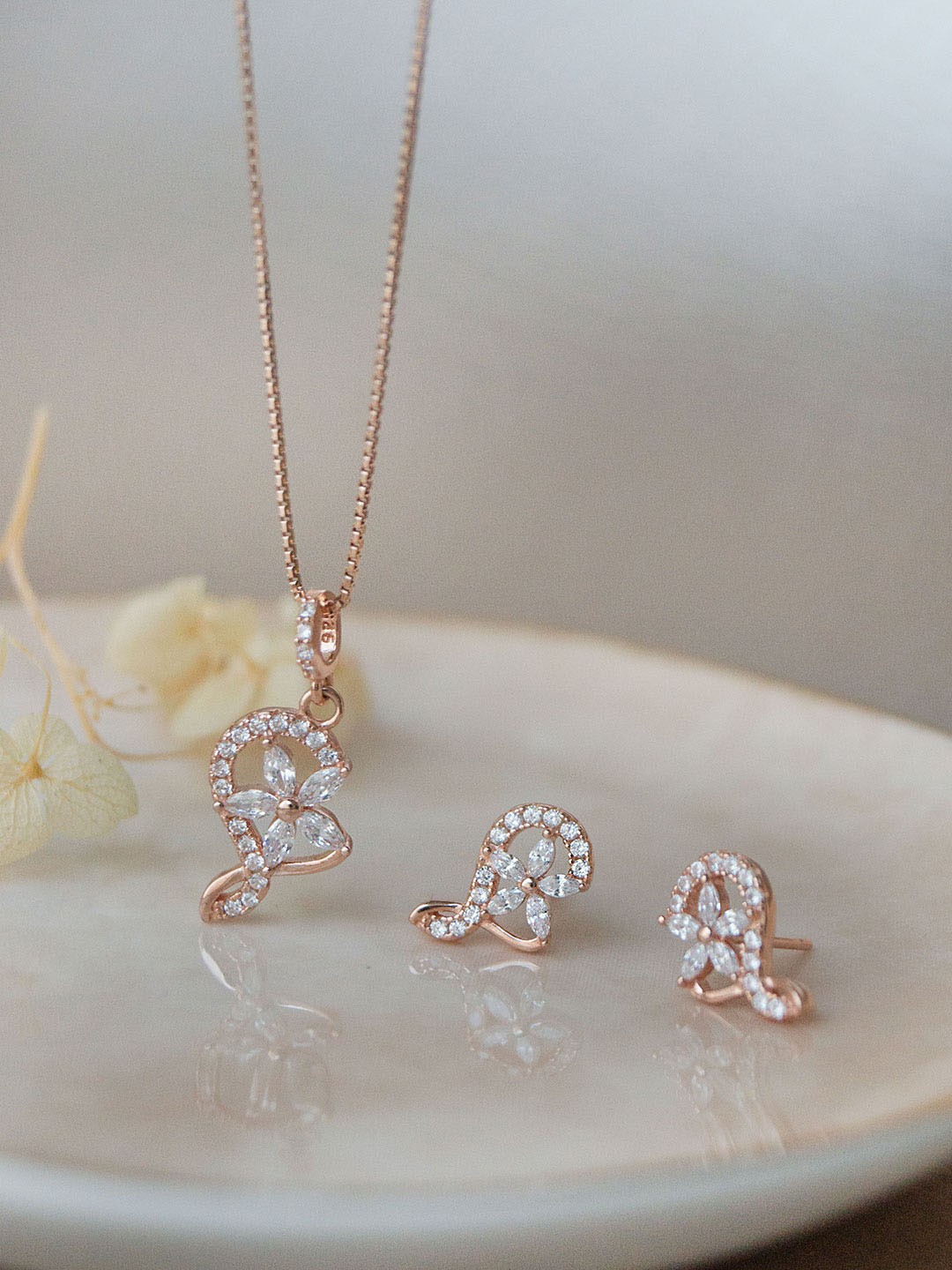 

MANNASH Rose Gold-Plated CZ Studded Jewellery Set