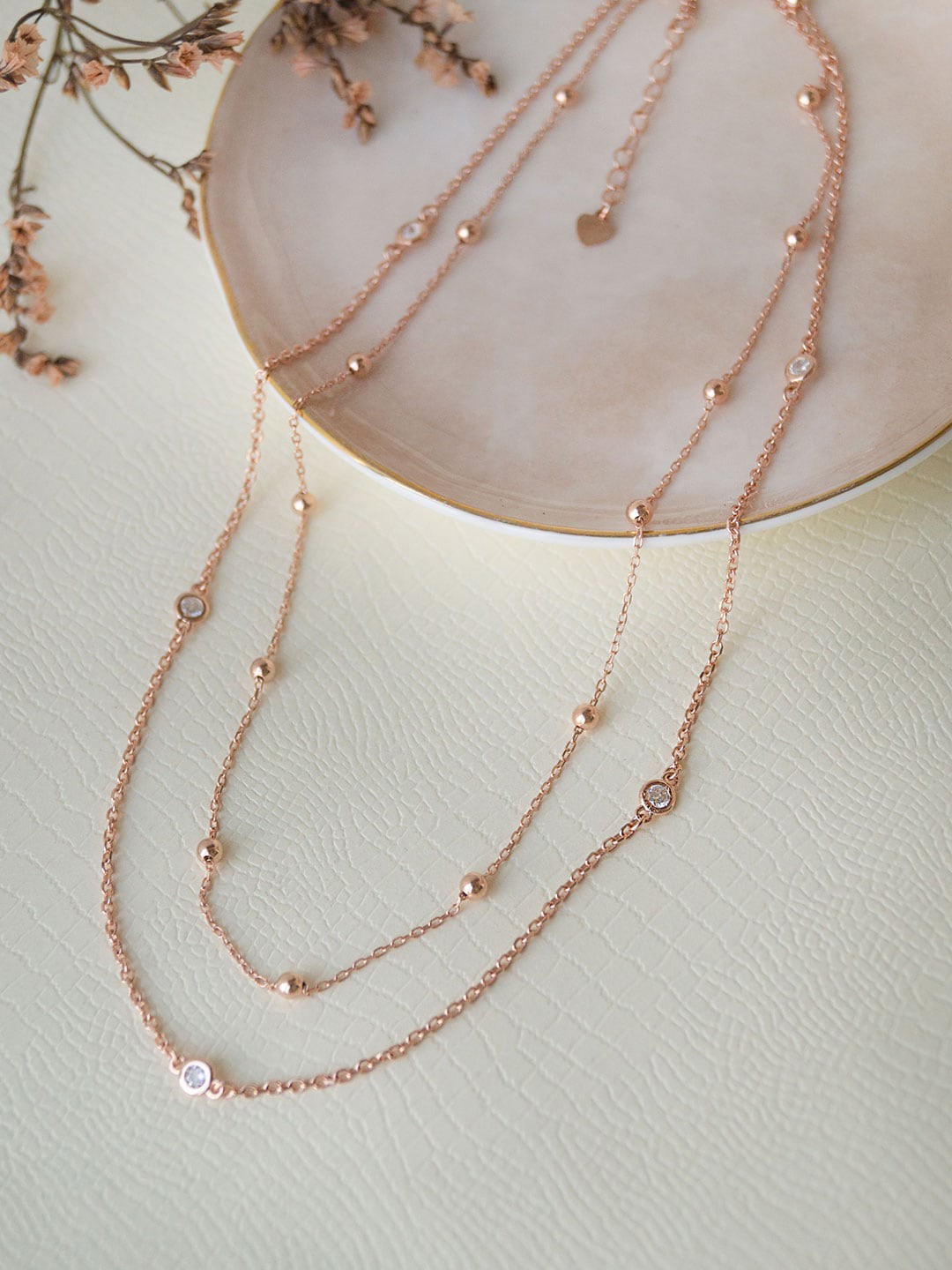

MANNASH Sterling Silver Rose Gold Plated Layered Necklace