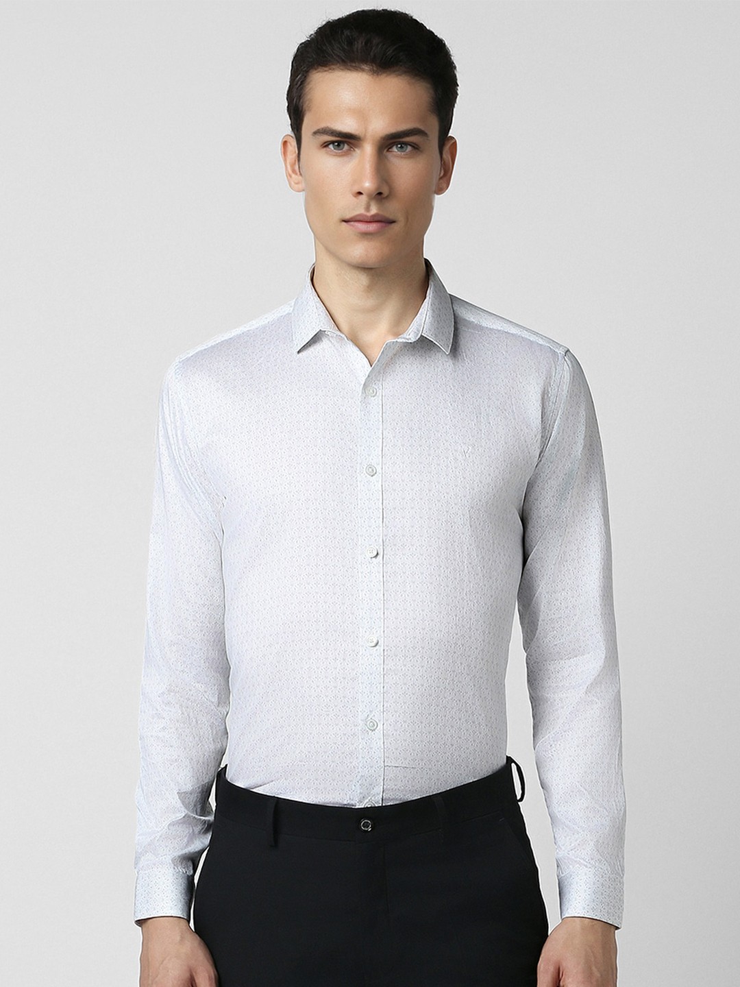 

V Dot Slim Fit Opaque Printed Cotton Party Shirt, White