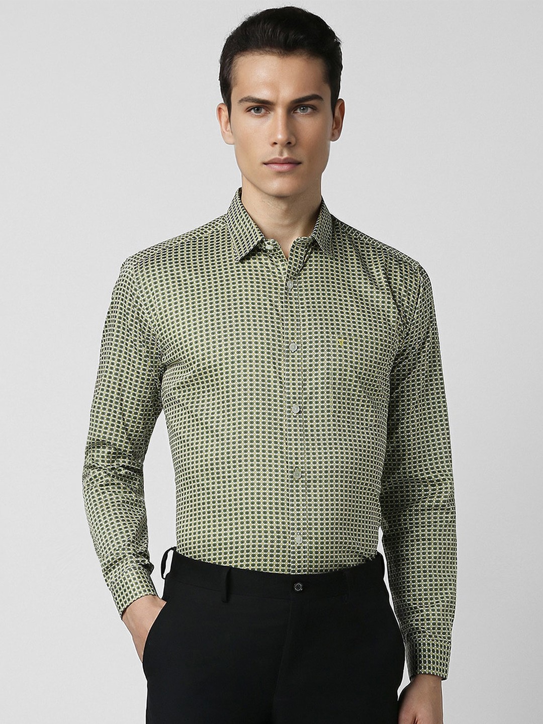 

V Dot Slim Fit Opaque Checked Cotton Party Shirt, Green