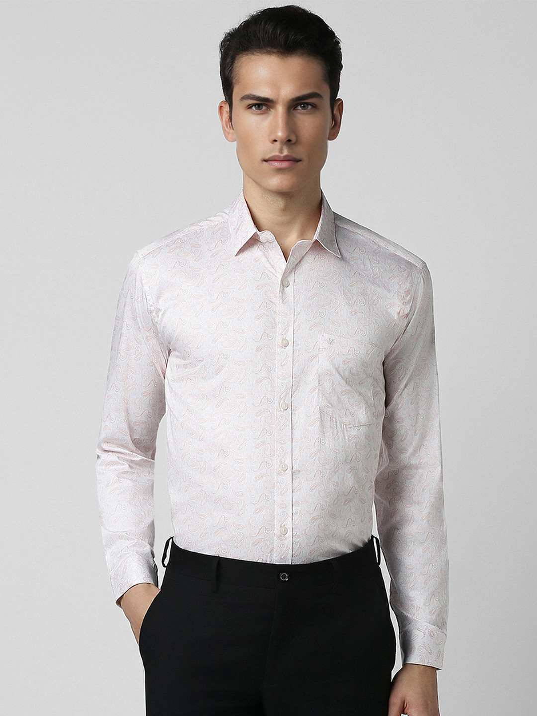 

V Dot Slim Fit Floral Opaque Printed Cotton Party Shirt, White