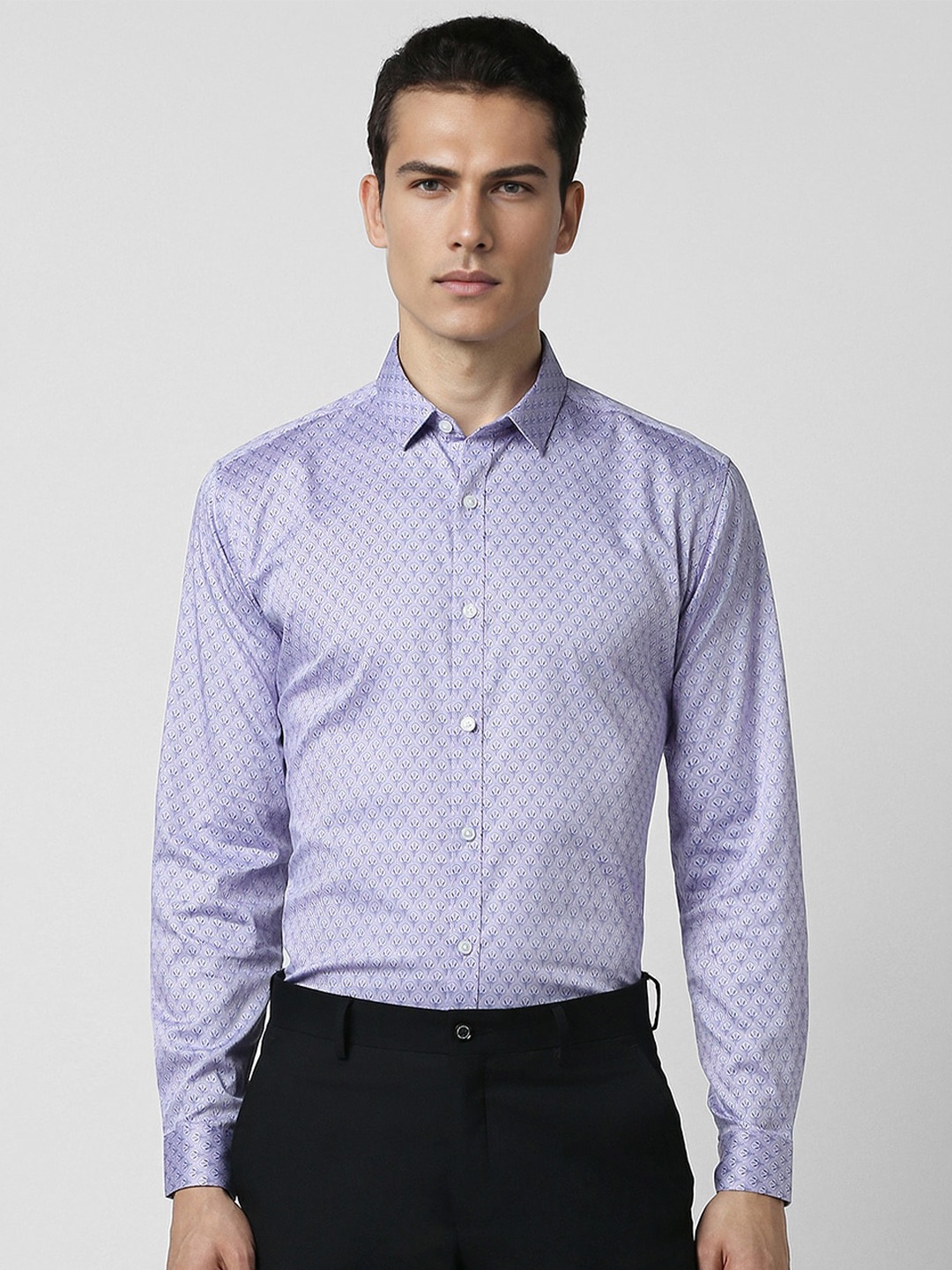 

V Dot Slim Fit Opaque Long Sleeves Cotton Party Shirt, Purple