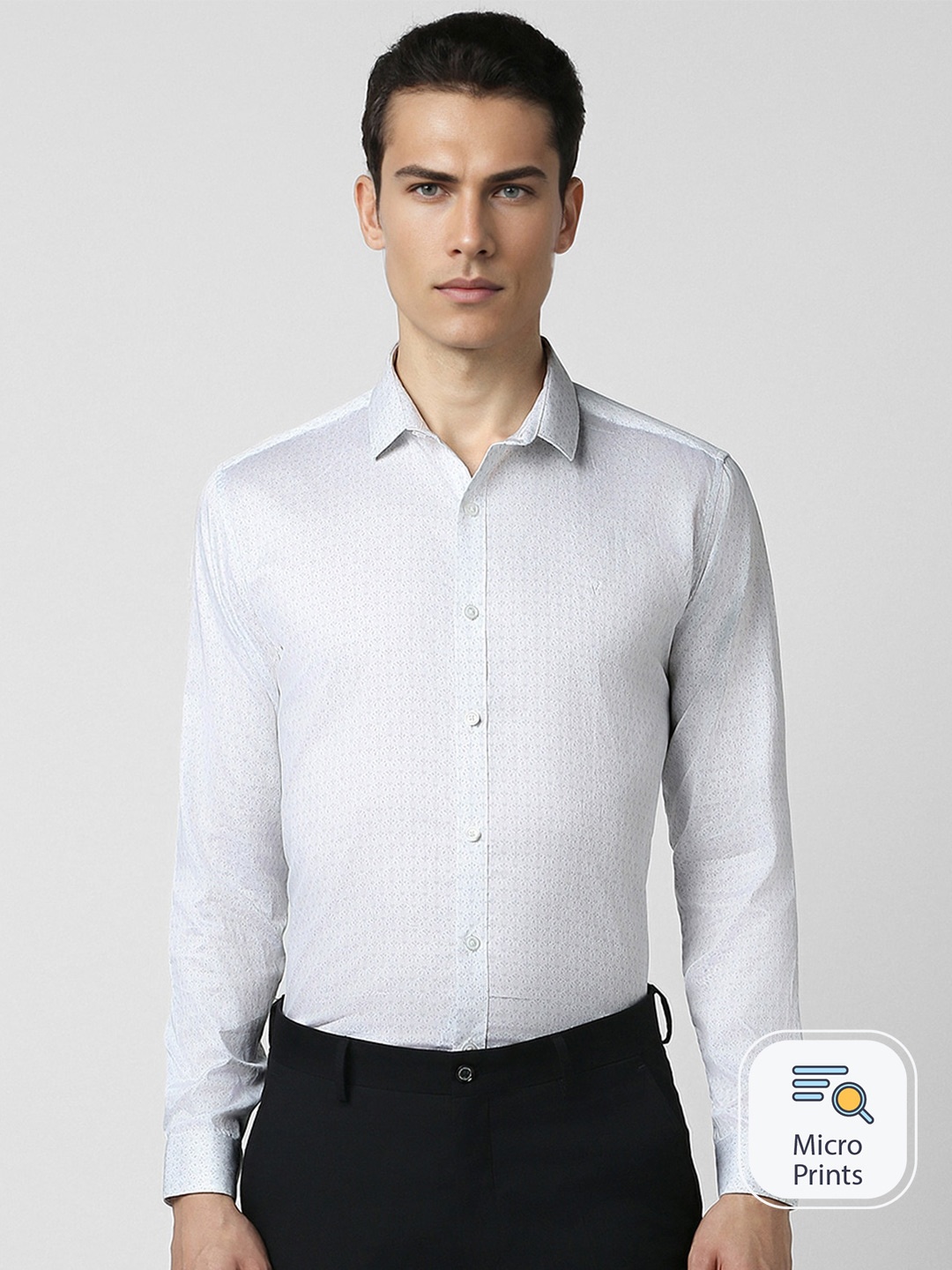 

V Dot Slim Fit Opaque Long Sleeves Cotton Party Shirt, White