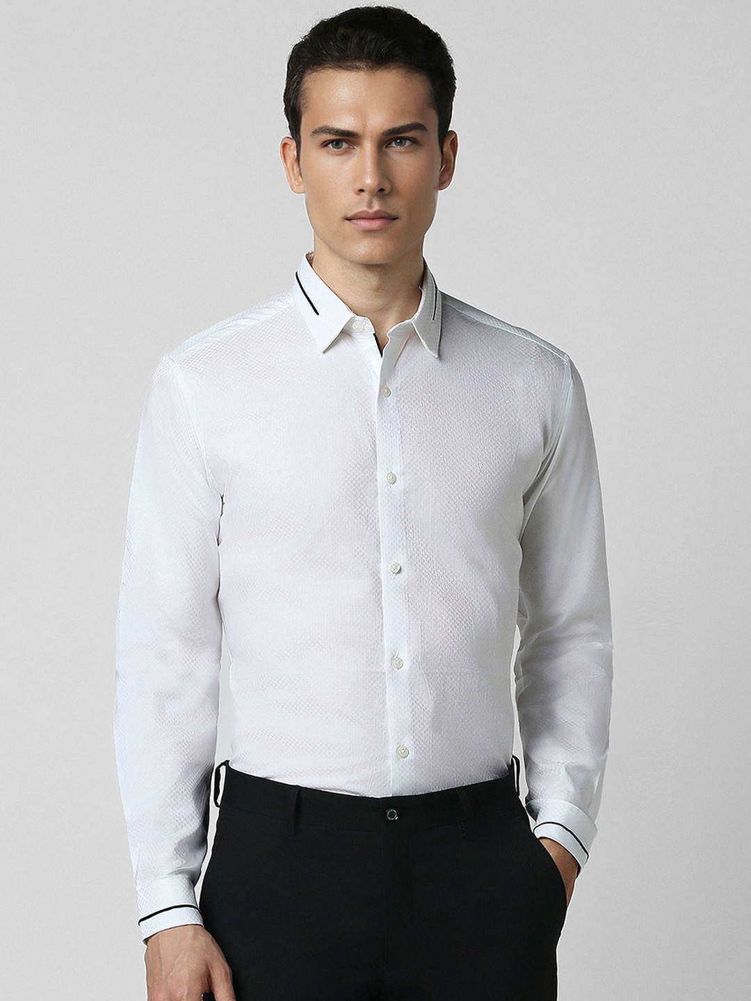 

V Dot Slim Fit Textured Opaque Cotton Party Shirt, White