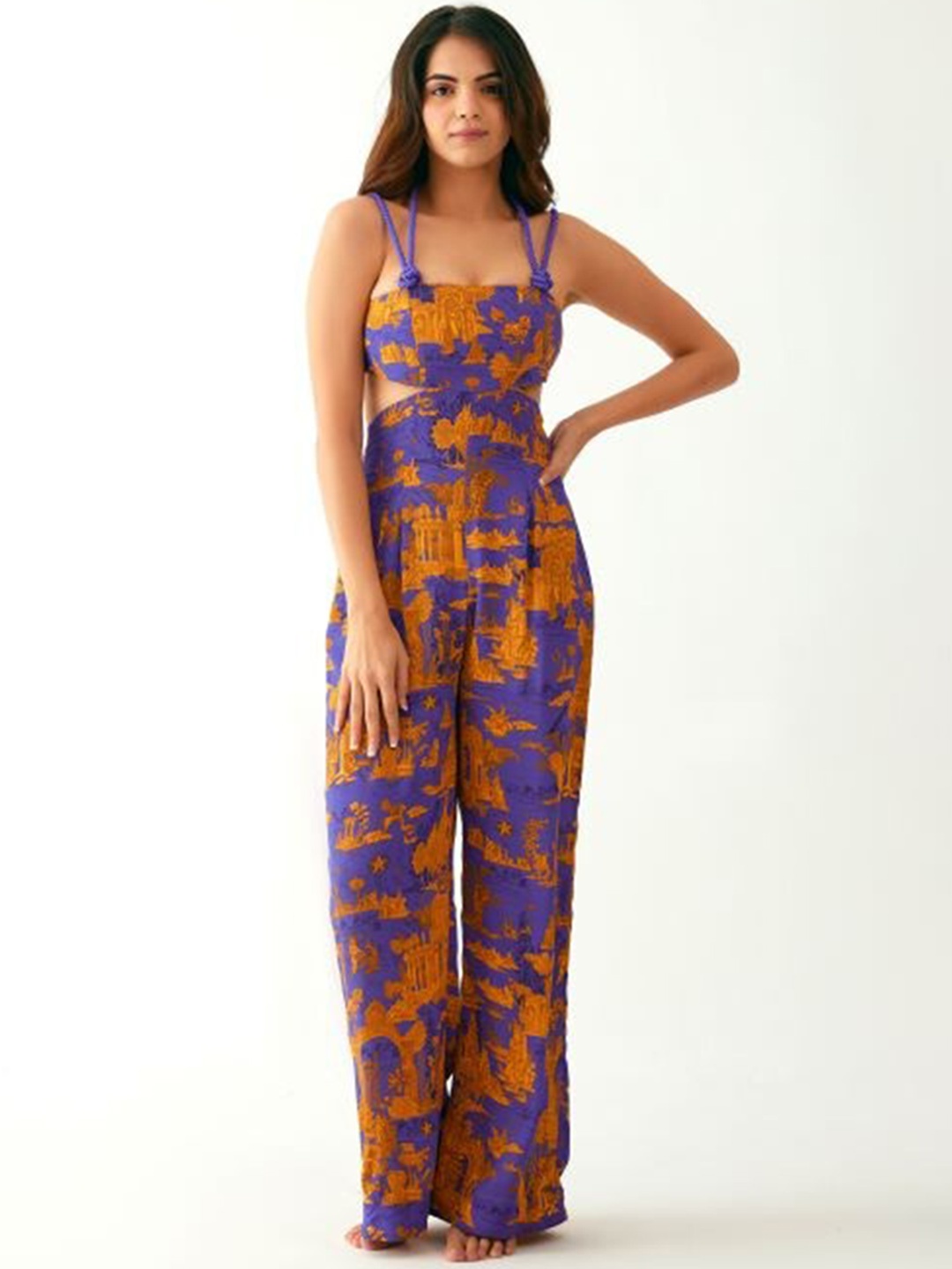 

Tizzi Floral Printed Basic Jumpsuit, Mustard