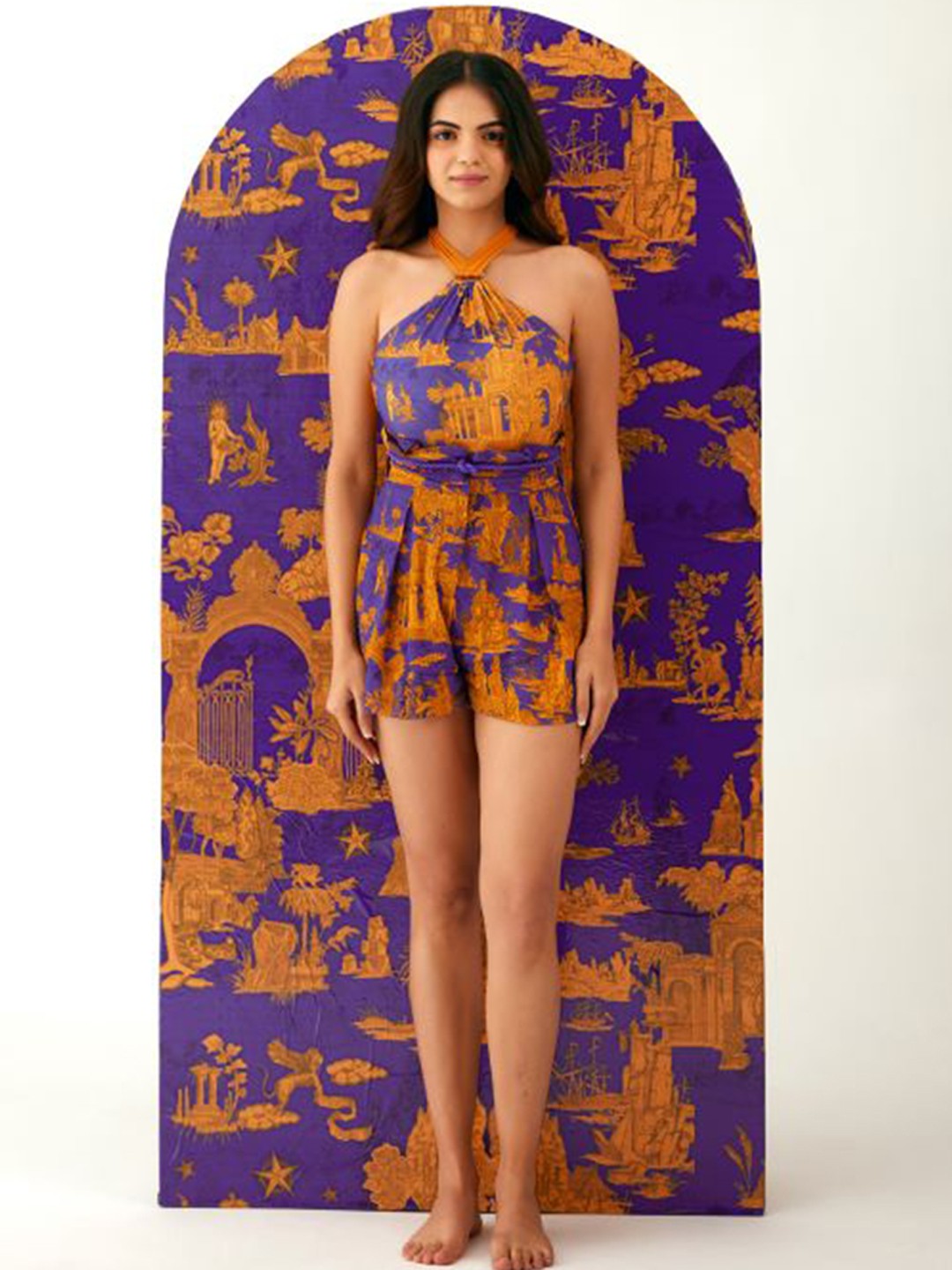 

Tizzi Graphic Printed Crepe Swimwear Cover-Up Shorts, Blue
