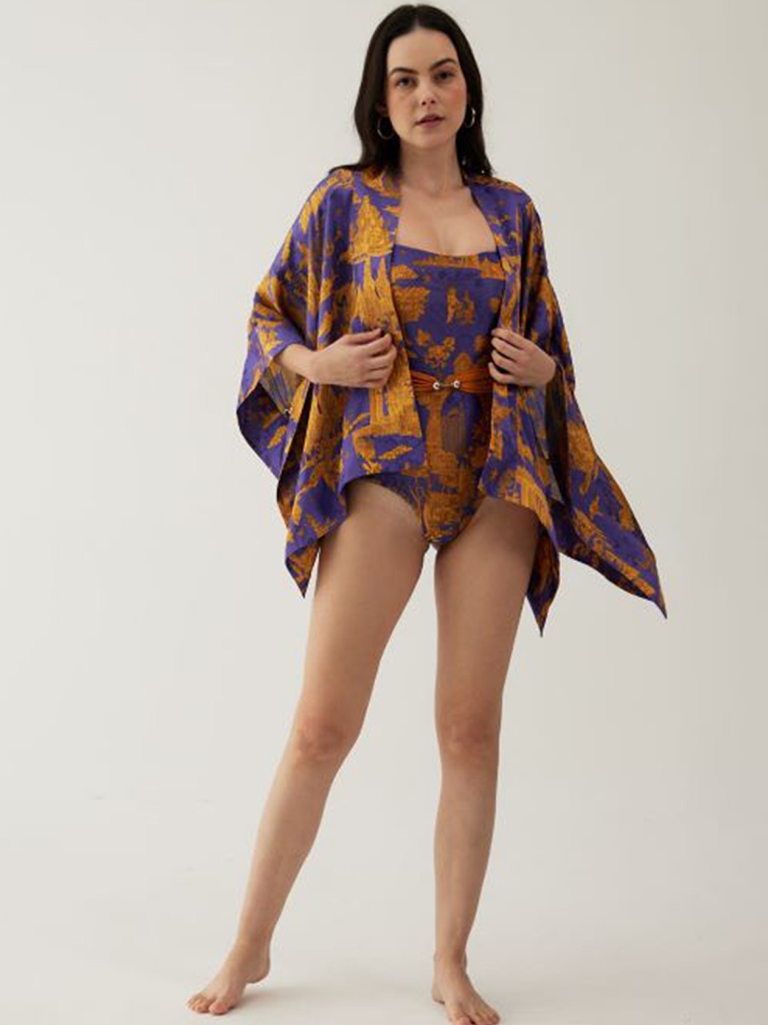 

Tizzi Abstract Printed Tragano Short Kaftan, Mustard