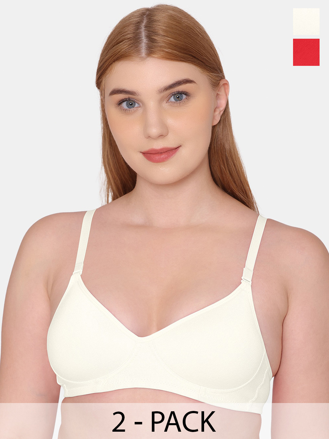 

KOMLI Pack Of 2 Full Coverage Cotton Lightly Padded Bra All Day Comfort, Red