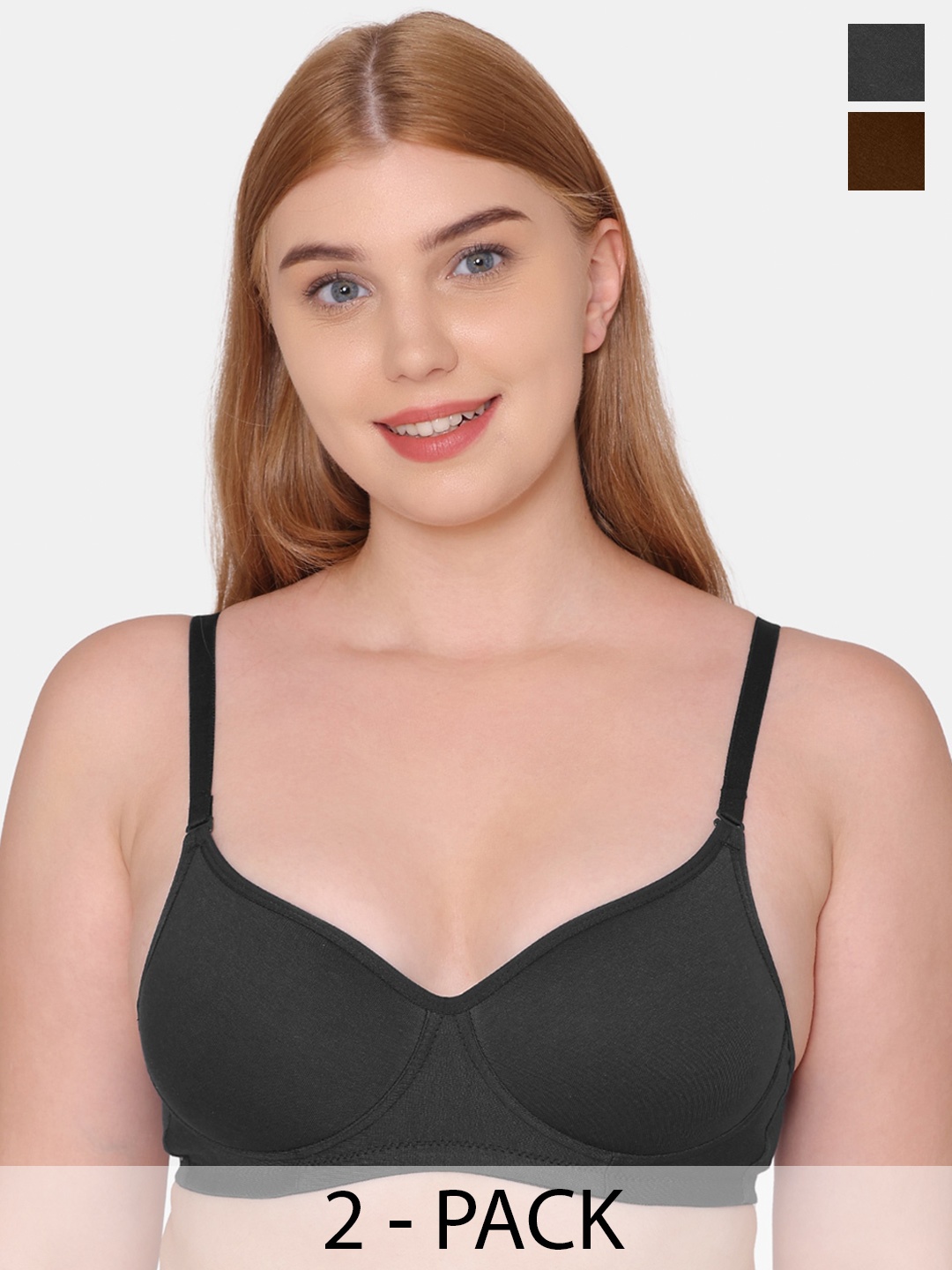 

KOMLI Pack Of 2 Full Coverage All Day Comfort Cotton T-shirt Bras, Green