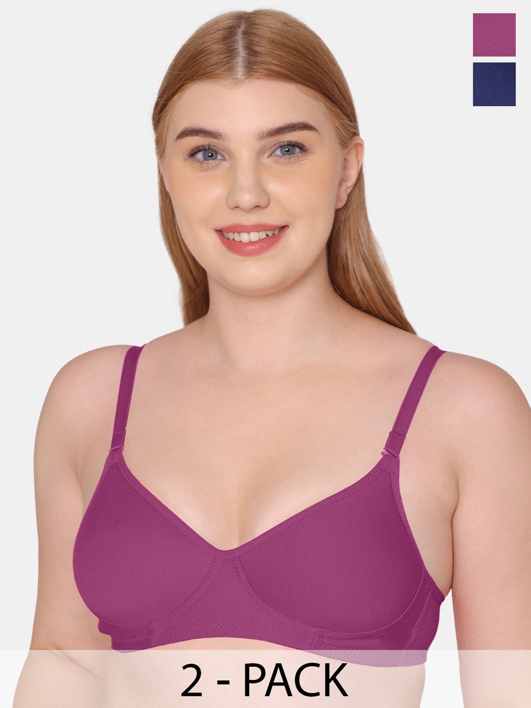 

KOMLI Pack Of 2 Full Coverage Cotton Lightly Padded Bra All Day Comfort, Purple