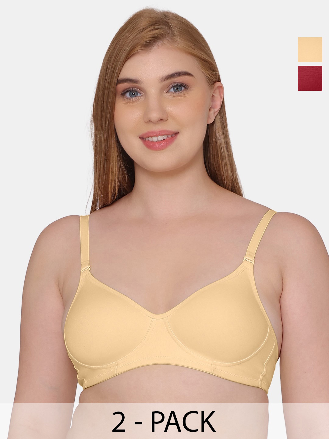 

KOMLI Pack Of 2 Full Coverage Lightly Padded Bra All Day Comfort, Red
