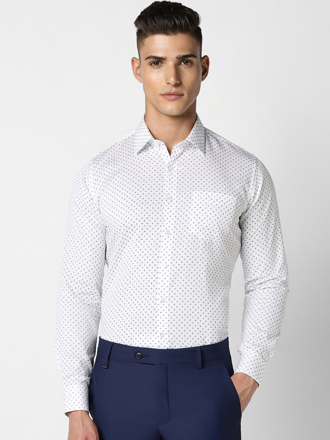 

Van Heusen Slim Fit Opaque Spread Collar Printed Cotton Shirt, White