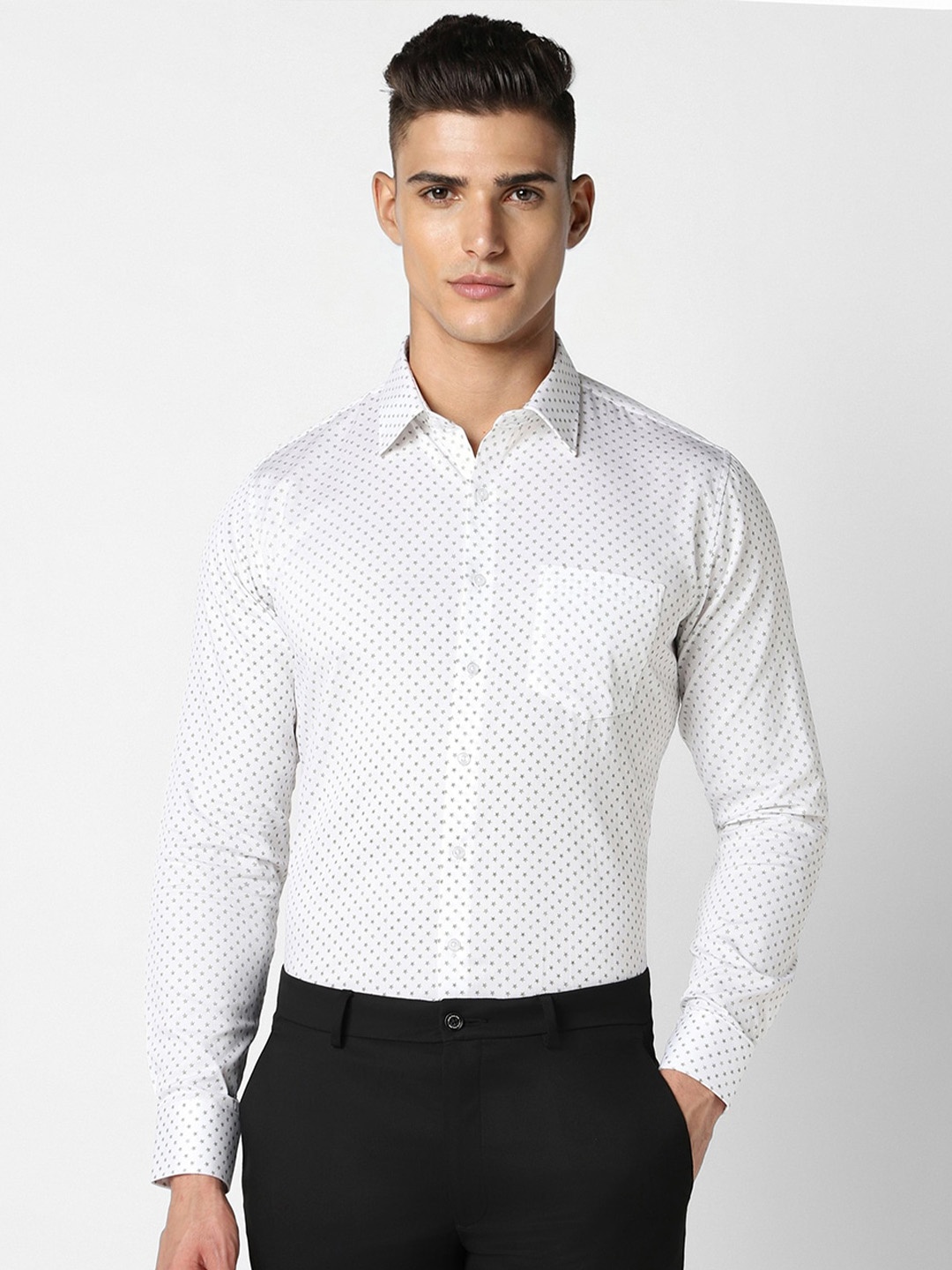 

Van Heusen Printed Spread Collar Slim Fit Opaque Formal Cotton Shirt, White