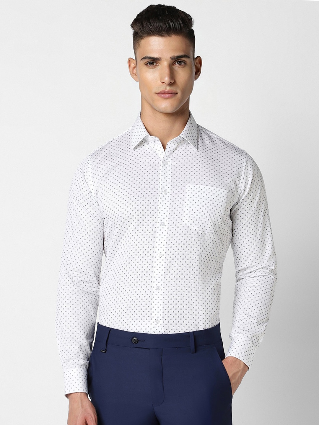 

Van Heusen Printed Spread Collar Slim Fit Opaque Cotton Formal Shirt, White