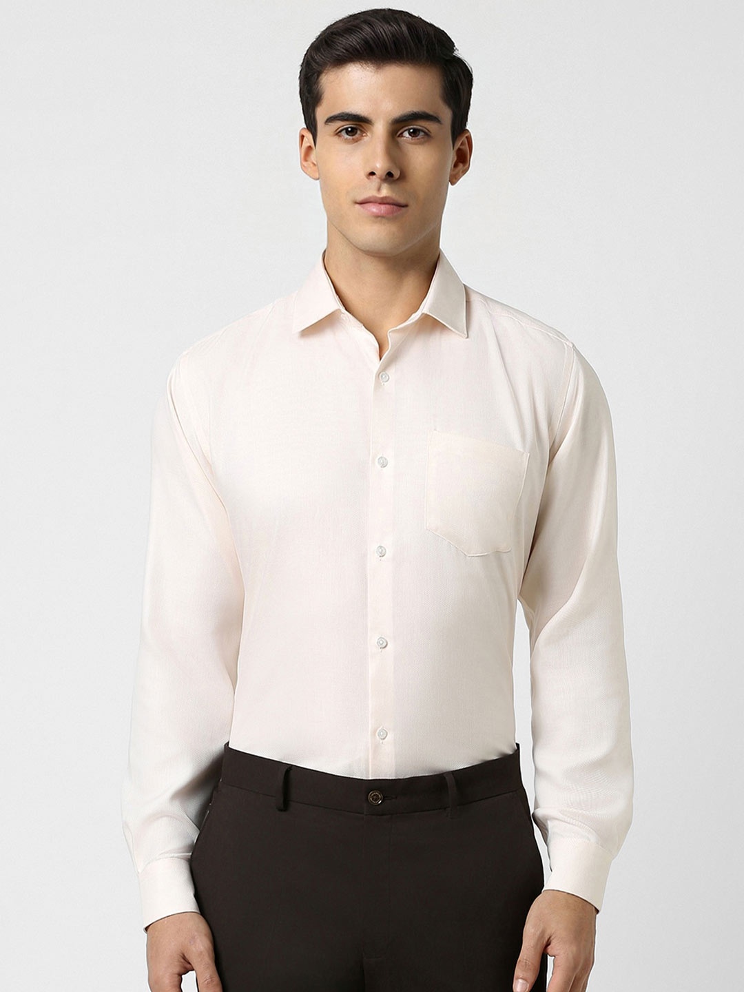 

Van Heusen Textured Spread Collar Long Sleeves Cotton Regular Fit Formal Shirt, Cream