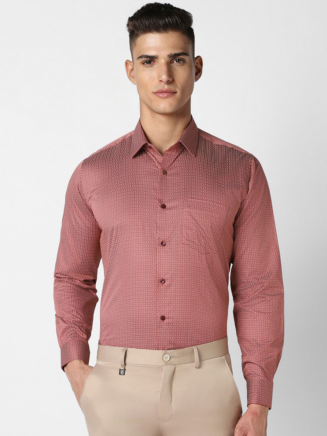 

Van Heusen Opaque Printed Spread Collar Cotton Shirt, Red