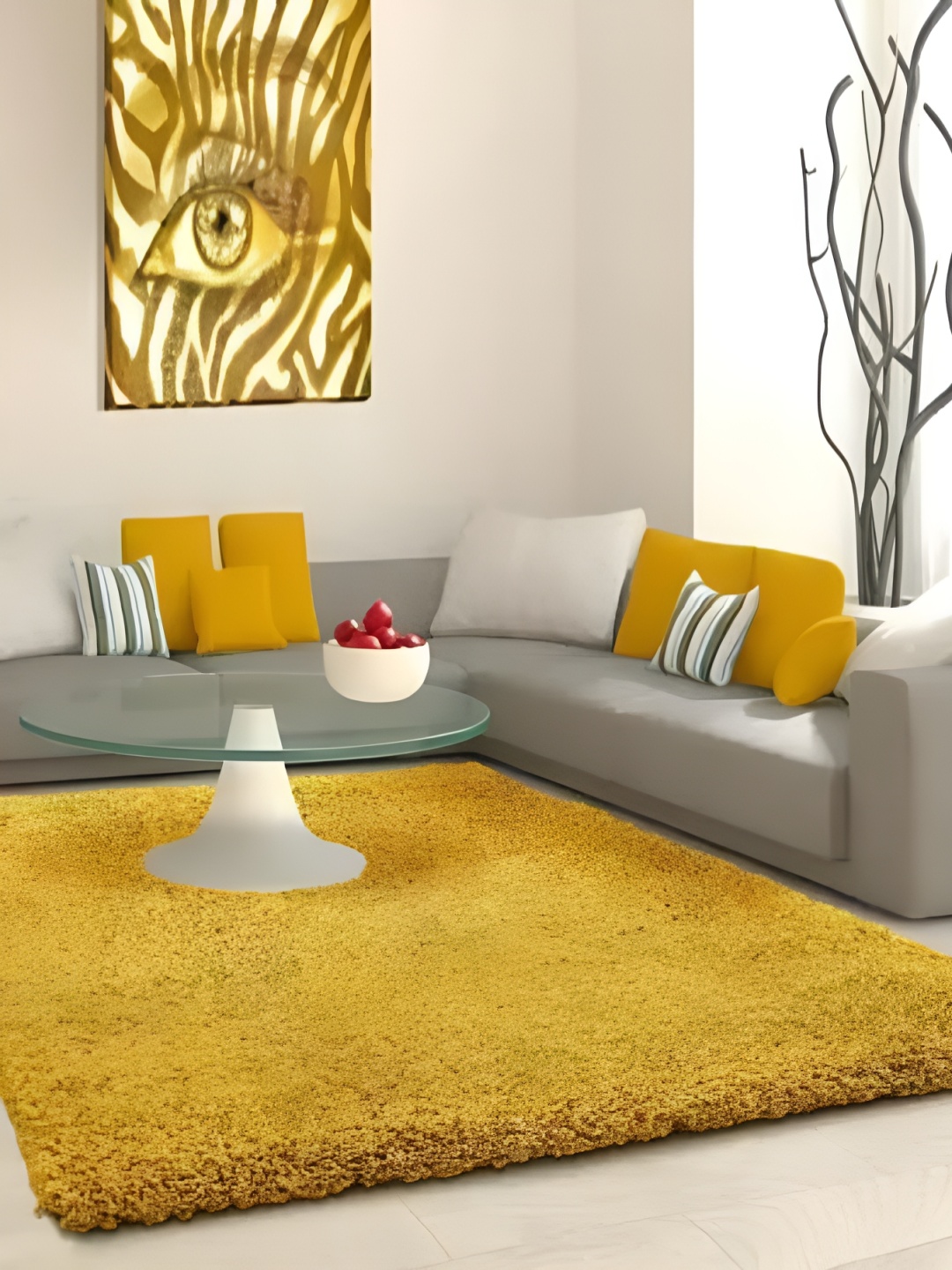 Shopgallery Orange Textured Anti Skid Rectangle Shaggy Carpet