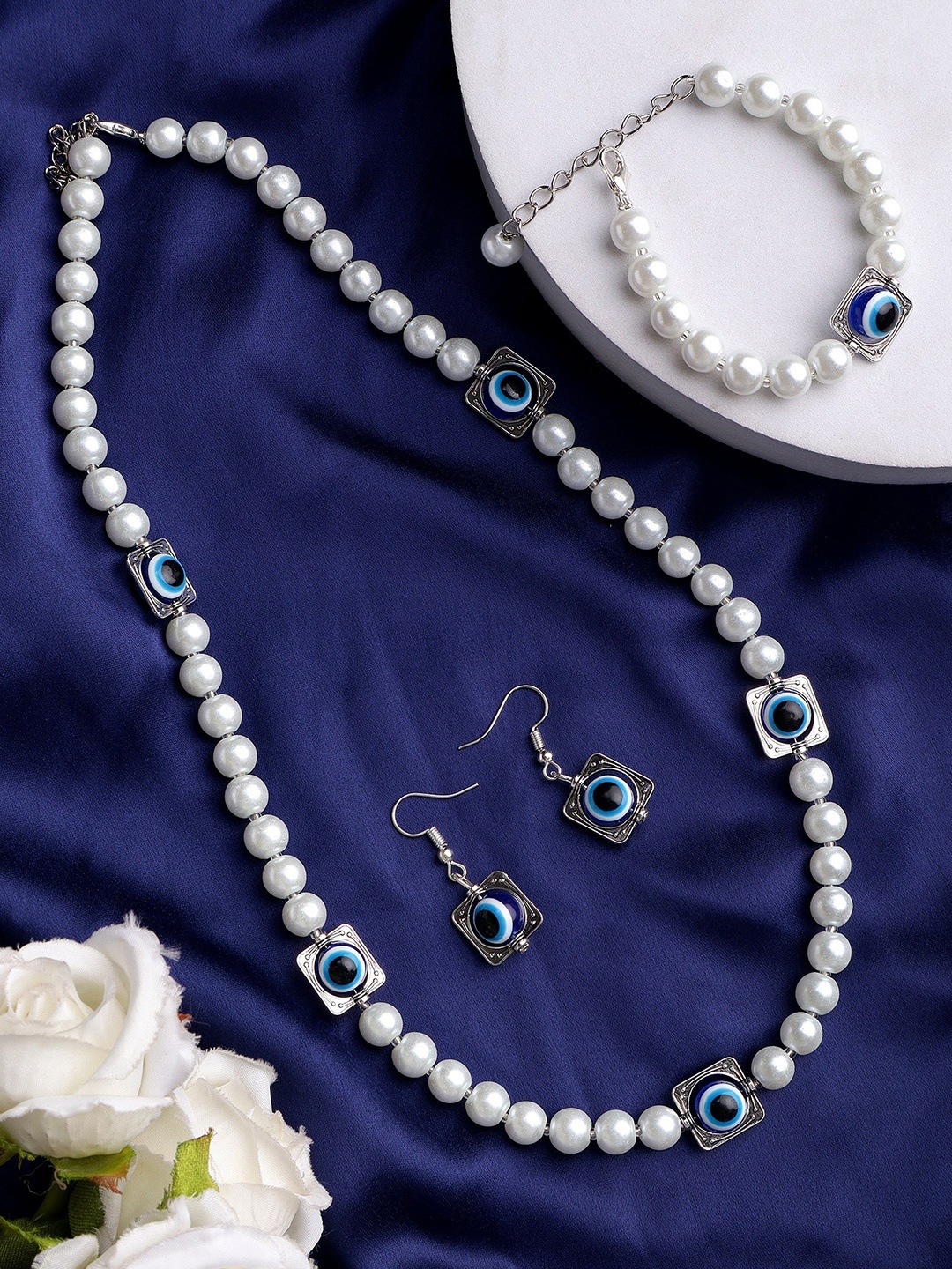 

Mali Fionna Silver-Plated Pearls Stone-Studded Jewellery Set, White